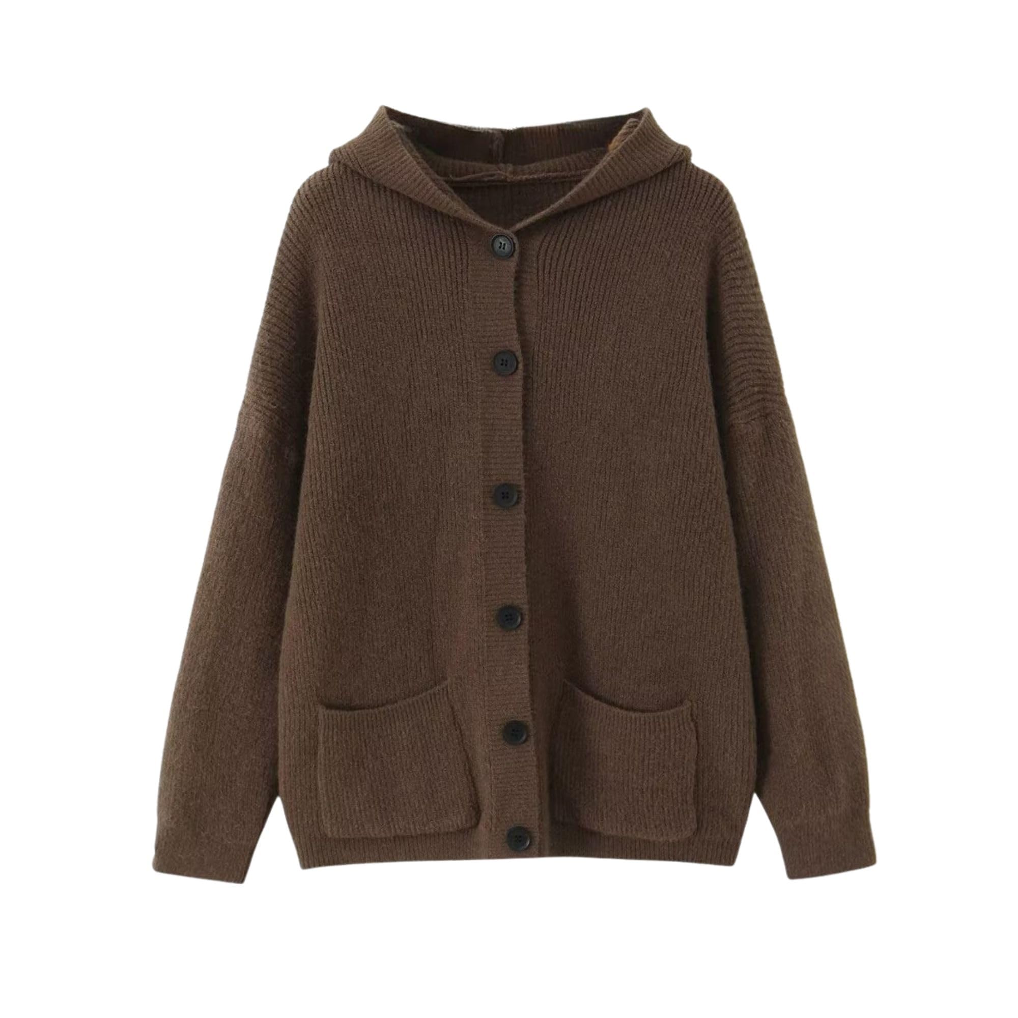 FindThy Womens Hooded Cardigan Sweater Casual Long Sleeve Button Down Solid Color Oversized Knit Outerwear Coat