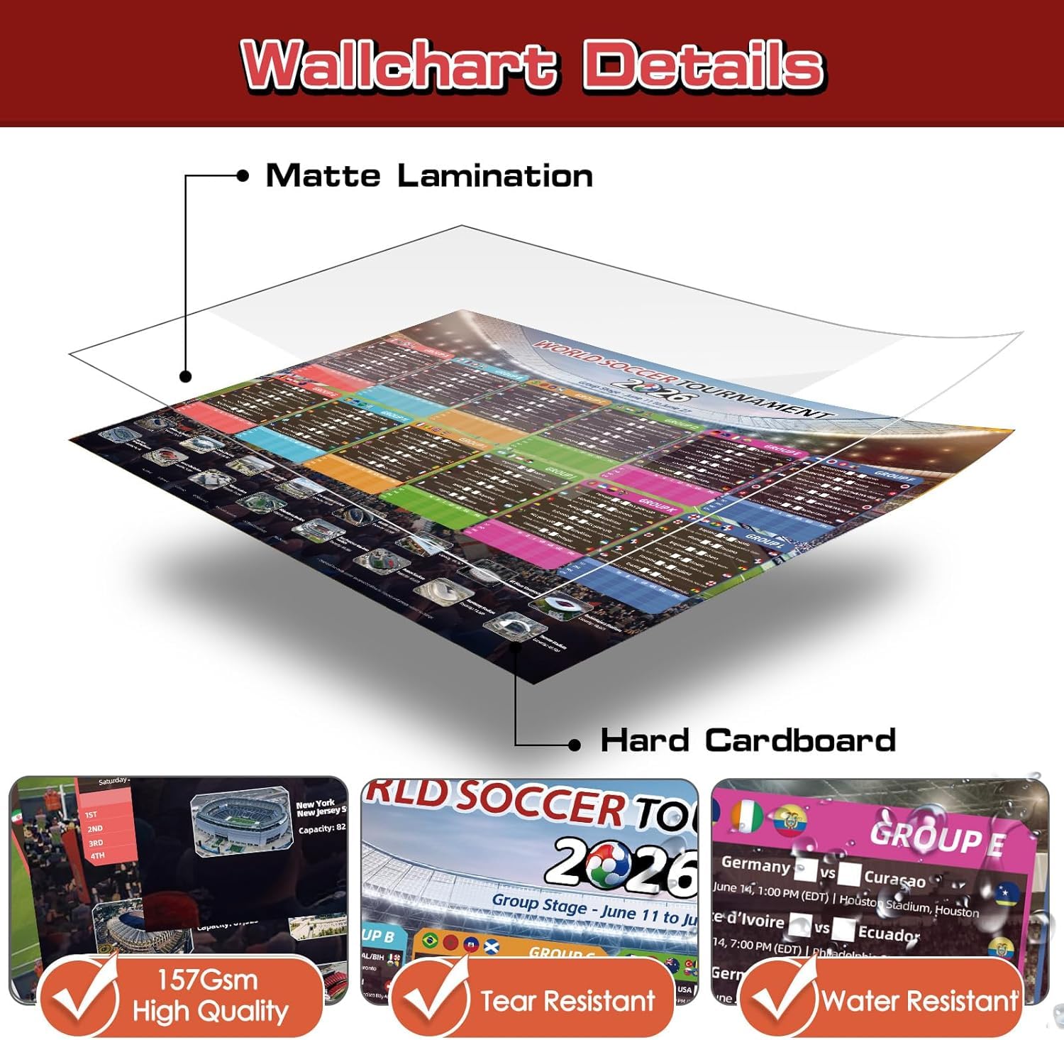 AhfuLife 2 Pcs World Cup Schedule Poster 2026 & 48 Countries String Flag Banner Set for Party Decorations, 23.3" x 16.5" World Cup Match 2026 Calendar and Fabric String Flags for Fans Home Bar Decor - 5
