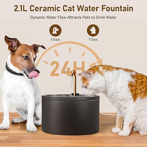 Miniatura 6 de DOOOB Fuente de agua Cearmic Cat con reemplazo de bomba de fuente de cerámica para gatos