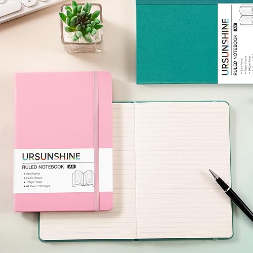 Miniatura 6 de Cuaderno rayado  Paquete de 3 cuadernos A5 con bolsillo trasero, cuaderno rayado, diario en espiral para mujeres, 5.7 x 8.4 pulgadas, 128 páginas,