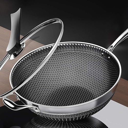 Miniatura 9 de Sartén de cocina de acero inoxidable antiadherente de doble cara con tapa de vidrio para estufa de gas, cocina de inducción y así sucesivamente