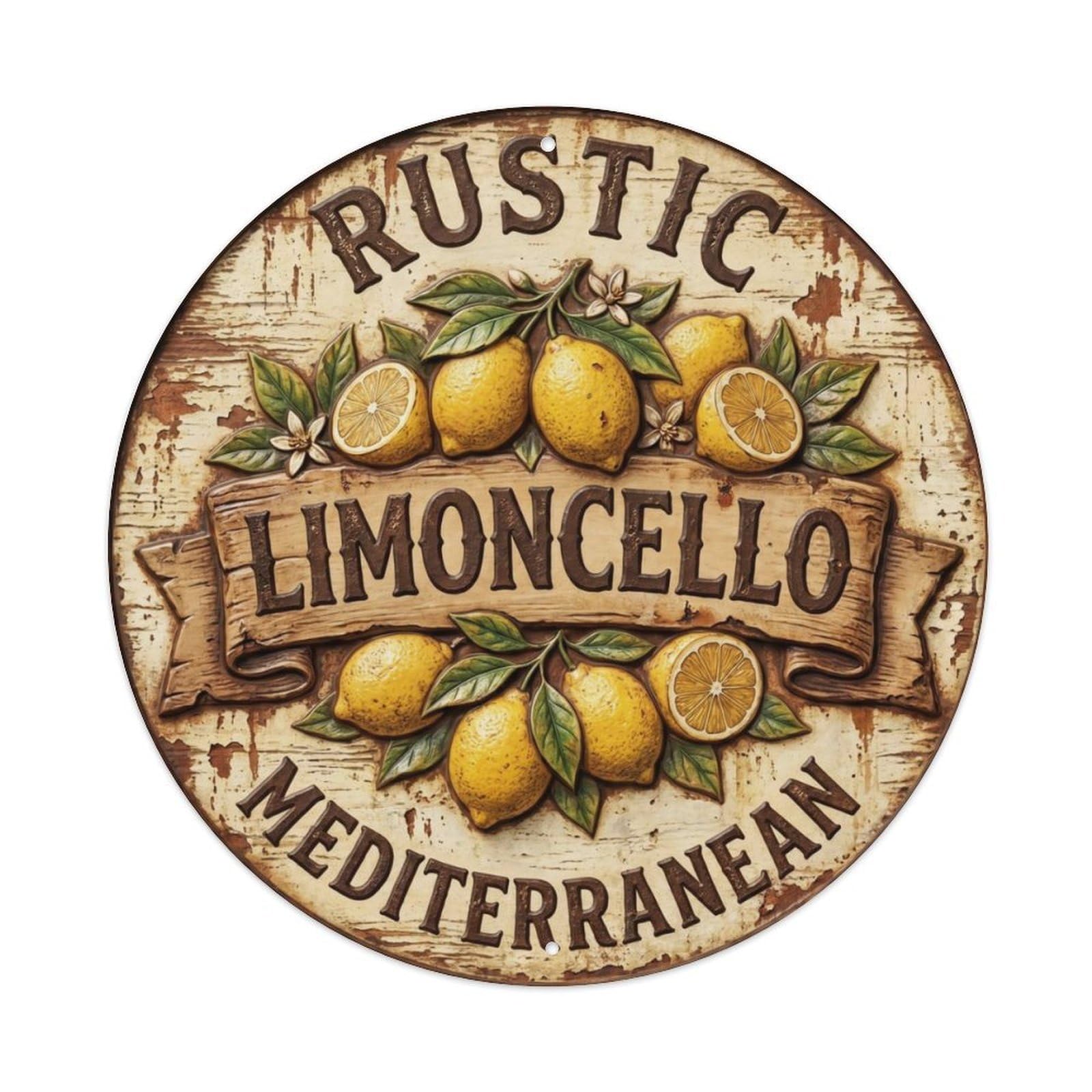 Rustic Limoncello Mediterranean Badge Metal Tin Sign Plaque Wall Decor for Cafe, Club Bar, Office, Home Garden Round Metal Poster 8x8Inch