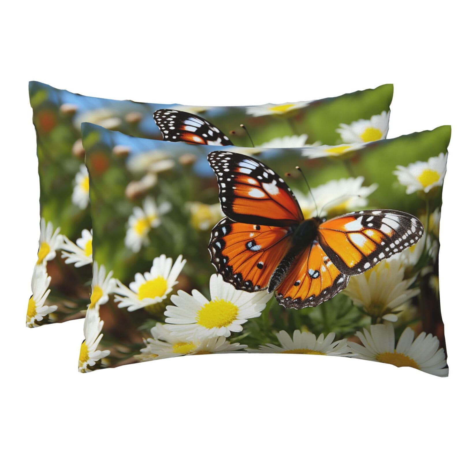 2 Pack Pillow Cases with Hidden Zipper, Soft Breathable Pillow Covers for Hair and Skin, Butterfly on Daisy Flower Pillowcases 12"x18" Bed Pillow Protectors Cover for Sleeping Gifts