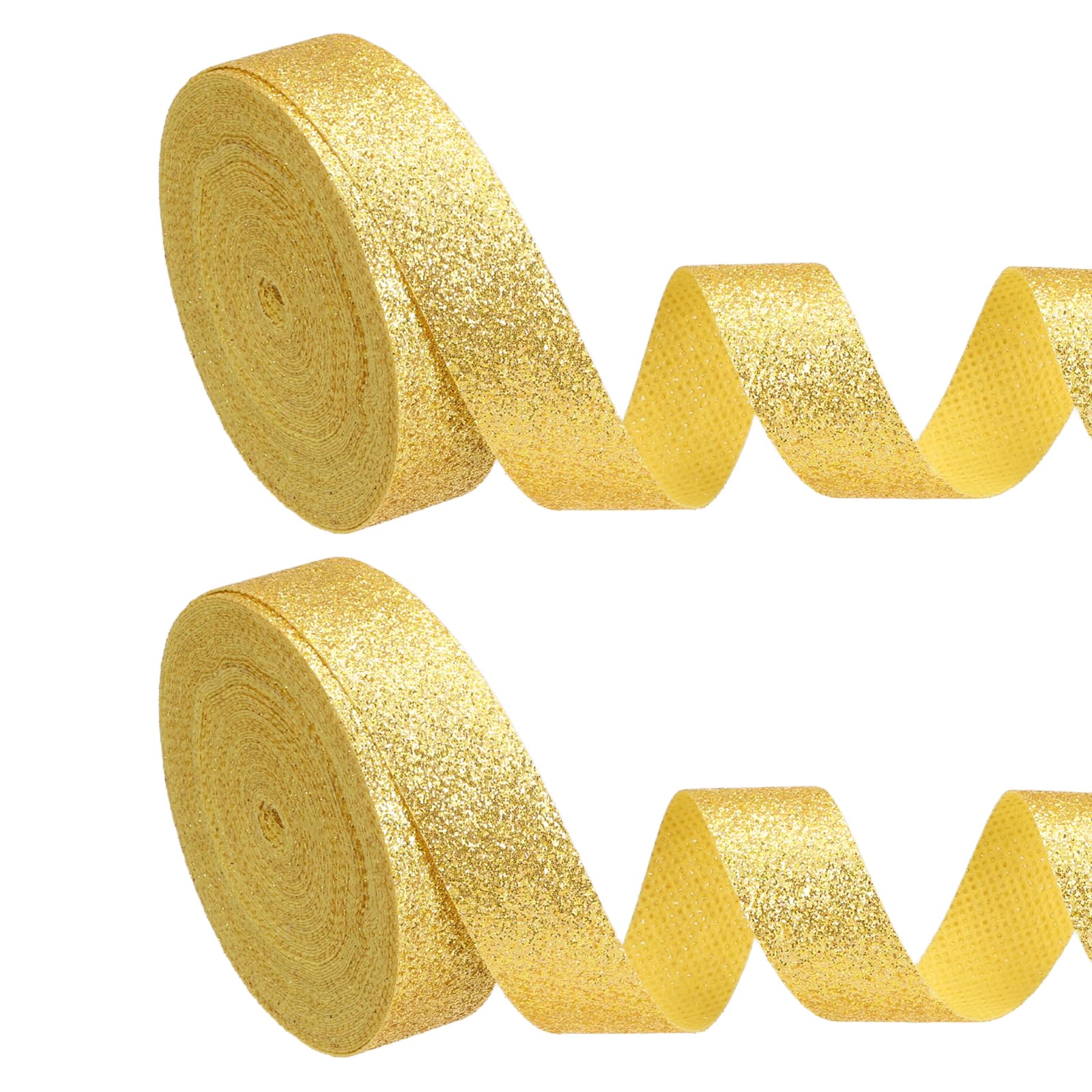 PATIKIL 2 Roll Sparkly Ribbon, 2cm x 9m Metallic Glitter Ribbon Gift Wrapping Fabric Rolls for DIY Crafts Gift Wrapping Holiday Wedding Birthday Party Home Decoration, Yellow
