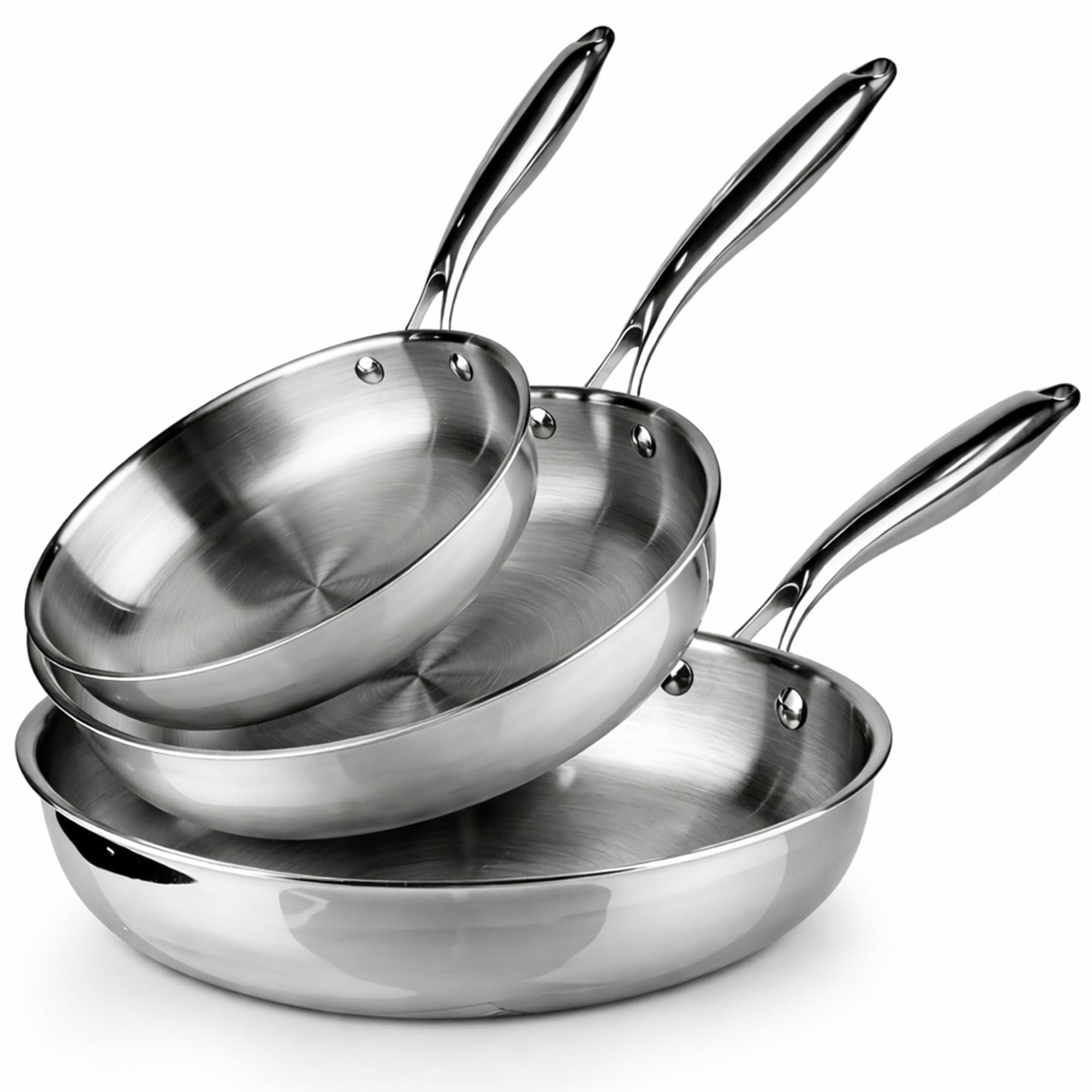 La Moustache - Juego de Sartenes de Acero Inoxidable (20/24/28 cm) - Set Profesional para Inducción, Sin Recubrimientos, Aptas para Horno y Lavavajillas (Titan Inox)