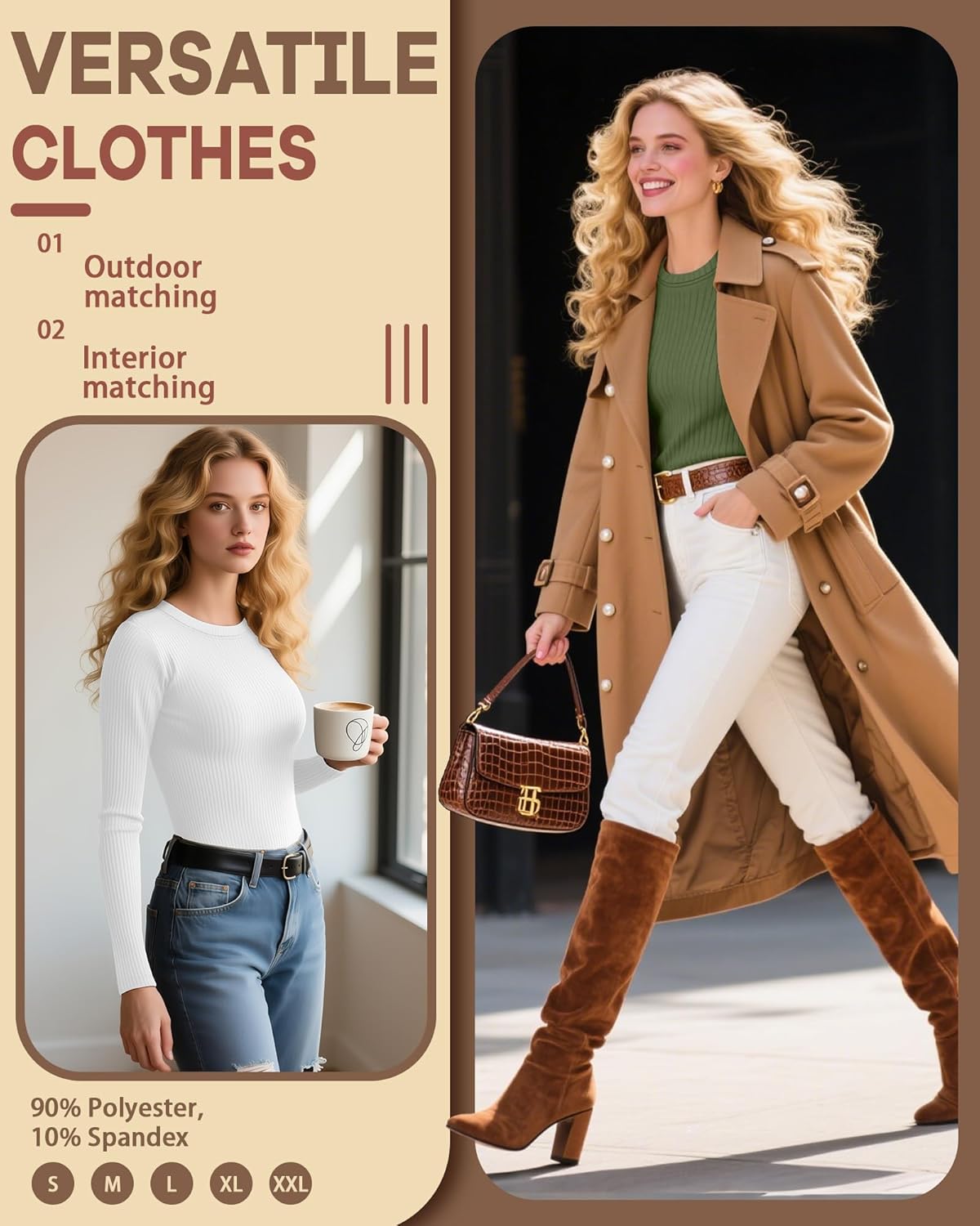 3 Pack Women's Ribbed Long Sleeve Thermal Tops Thin Fleece Lined Crew Neck Shirts Warm Basic Undershirt for Winter - Image 4