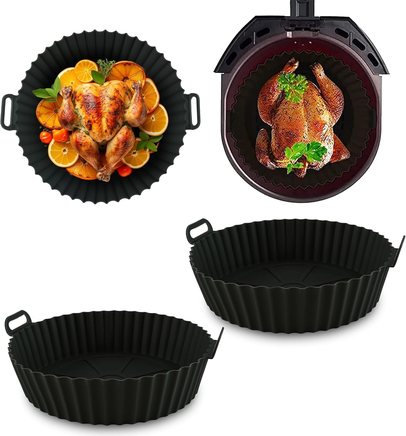16cm Round Silicone Air Fryer Liner, 2 Pack Non-Stick, Reusable & Dishwasher Safe, Heat-Resistant Mats for COSORI, Ninja, Fits Air Fryer Basket, Greaseproof