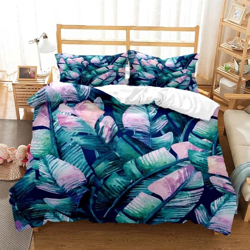 Parure de lit feuilles de banane 200x200 pour une ambiance jungle moderne