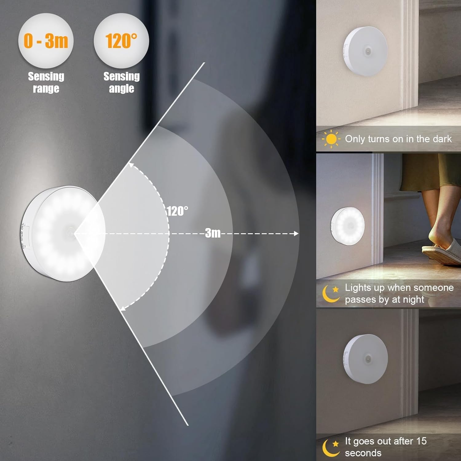 6 Pack Motion Sensor Light Indoor [Upgraded 14 LEDs], USB Rechargeable Night Light, Long Last Battery & 3 Light Modes, Wireless Magnetic Nightlight for Closet, Stairs, Hallway - Cold White