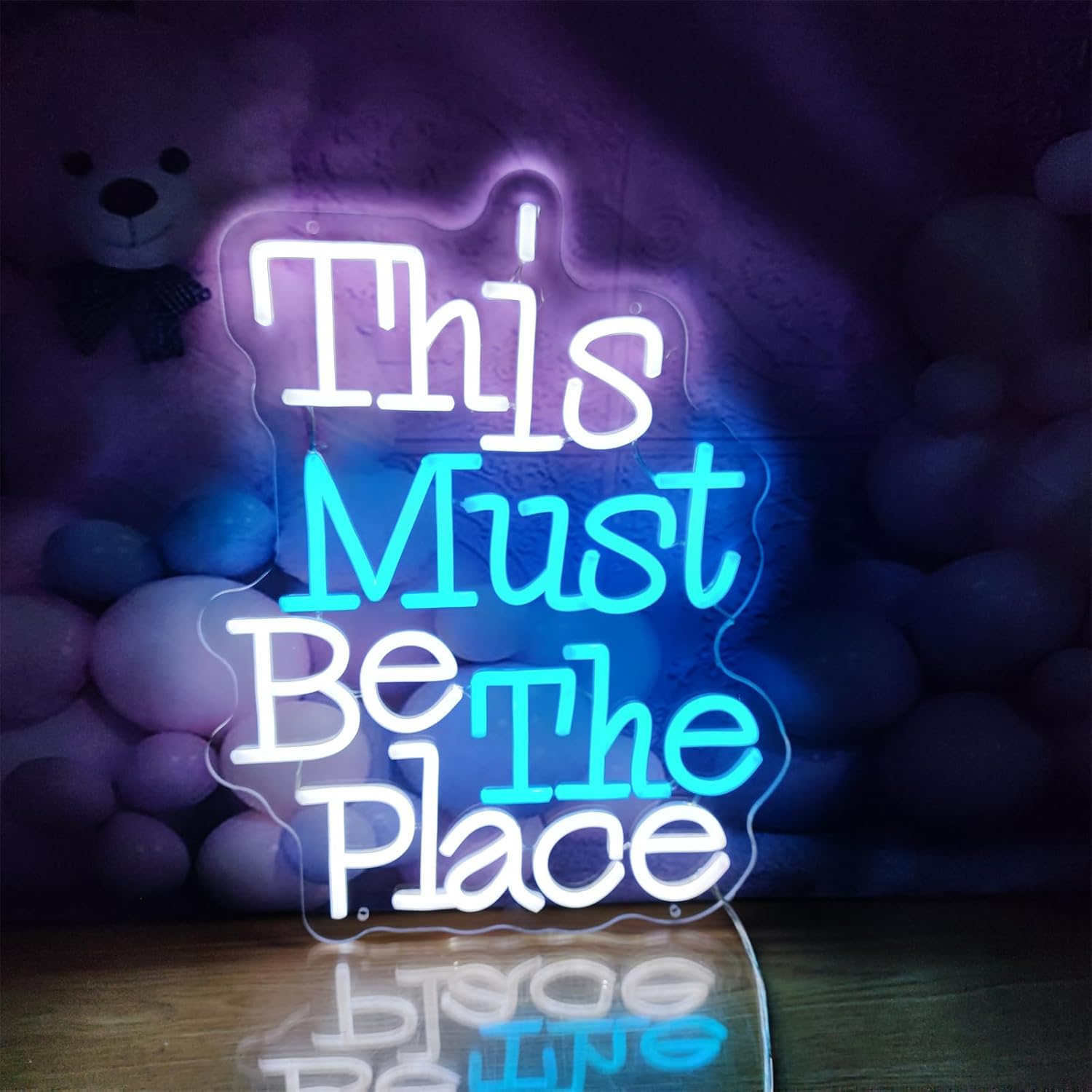 This Must Be The Place Neon Sign for Wall Decor,Personalized Shower Led Light Flower Backdrop,Cute My Happy Place Neon Signs Gift Engagement Birthday Wedding Party,SIGNVIA,Size:43.5 * 33.5cm