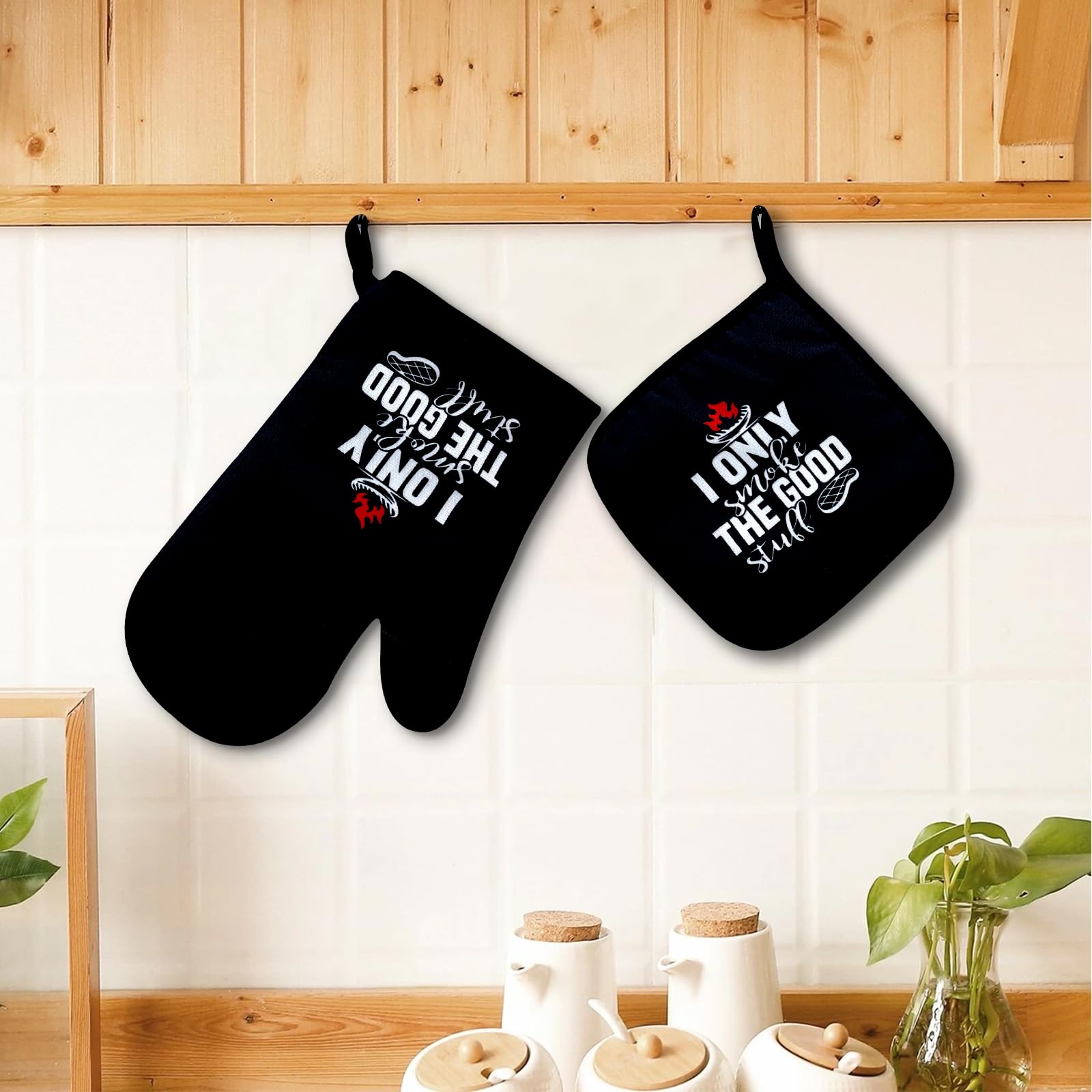 Dhecvbd I Only Smoke The Good Stuff, Funny Oven Mitts and Pot Holders (Set of 2) with Hanging Loop Silicone Non-Slip,Makes a Unique Gift for The Chef Brother, Father's Day, and Men Who Love Grilling