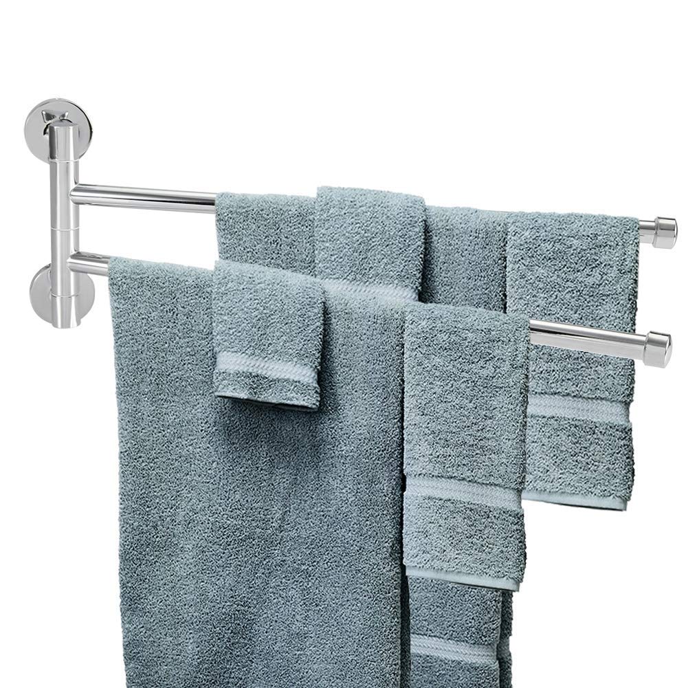 Wifehelper Swivel Towel Bar Wall Mounted Towel Rack Swing Out Rotating Hanger Towel Holder Storage Organizer Space Saving For Bathroom(2 Arms)