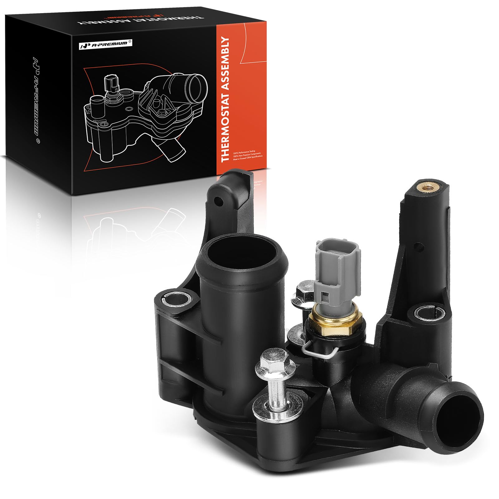 A-Premium Rear Engine Coolant Thermostat Housing Assembly with Sensor & Seal Compatible with Ford Fiesta 2011-2019, 1.6L, Replace# 7M5G8K556AC, 1301772