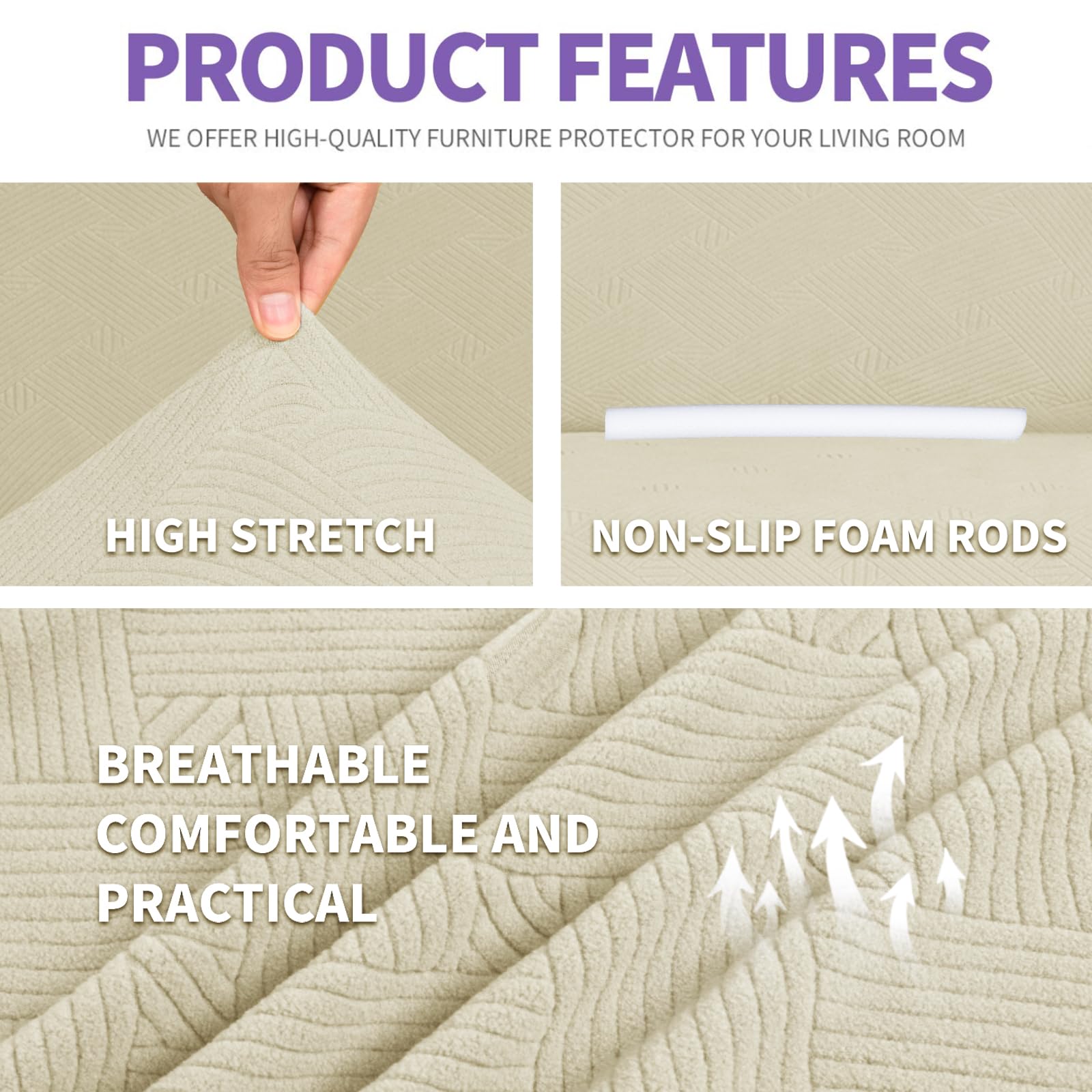 Ystyle Copridivano 4 Posti Con Braccioli, Copri Divano Antigraffio Gatto, Copridivani Elasticizzato, Pesante Inverno Copri Divani, Fodera Divano Antimacchia Lavabile Antiscivolo, Beige