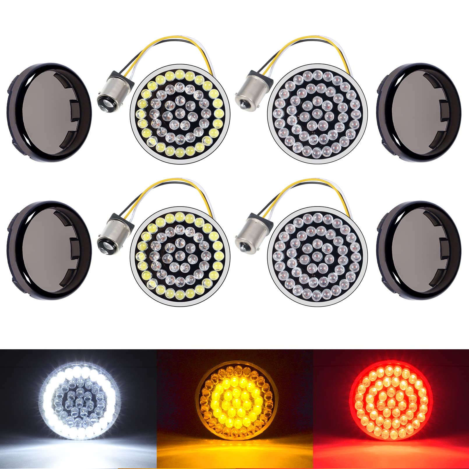Benlari LED Turn Signal 1156 Rear 1157 Front Lights LED Bulbs Smoke Lenses Kit Black Finish Compatible for Harley Davidson Road King Street Glide Road Glide Ultra Limited