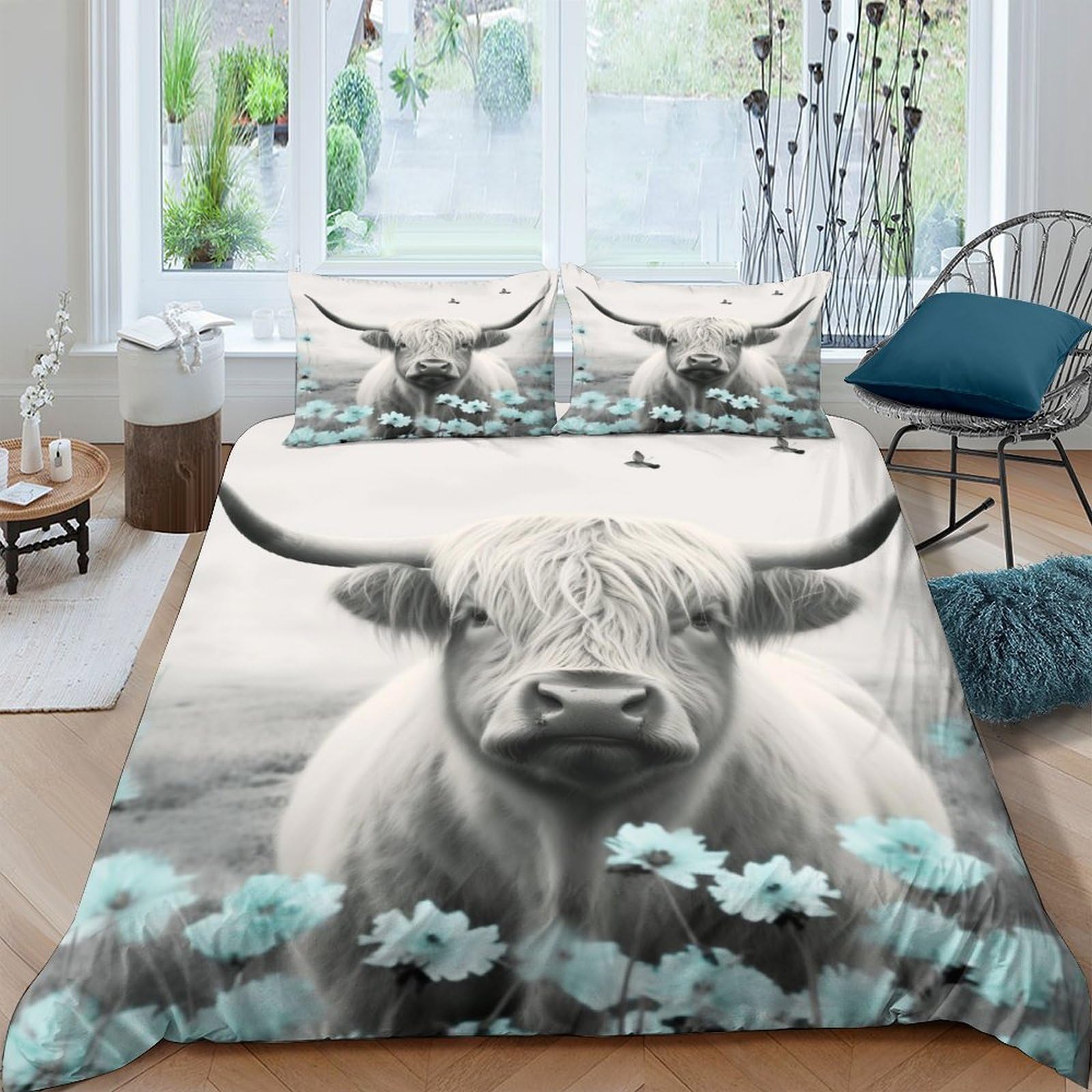 Ctjqhvkz Style-6 3D Printed Highland Cow Fitted Sheet Microfiber Soft Breathable Pastel Floral Mattress Cover For Bedroom Dorm Decor Single（135X200cm）
