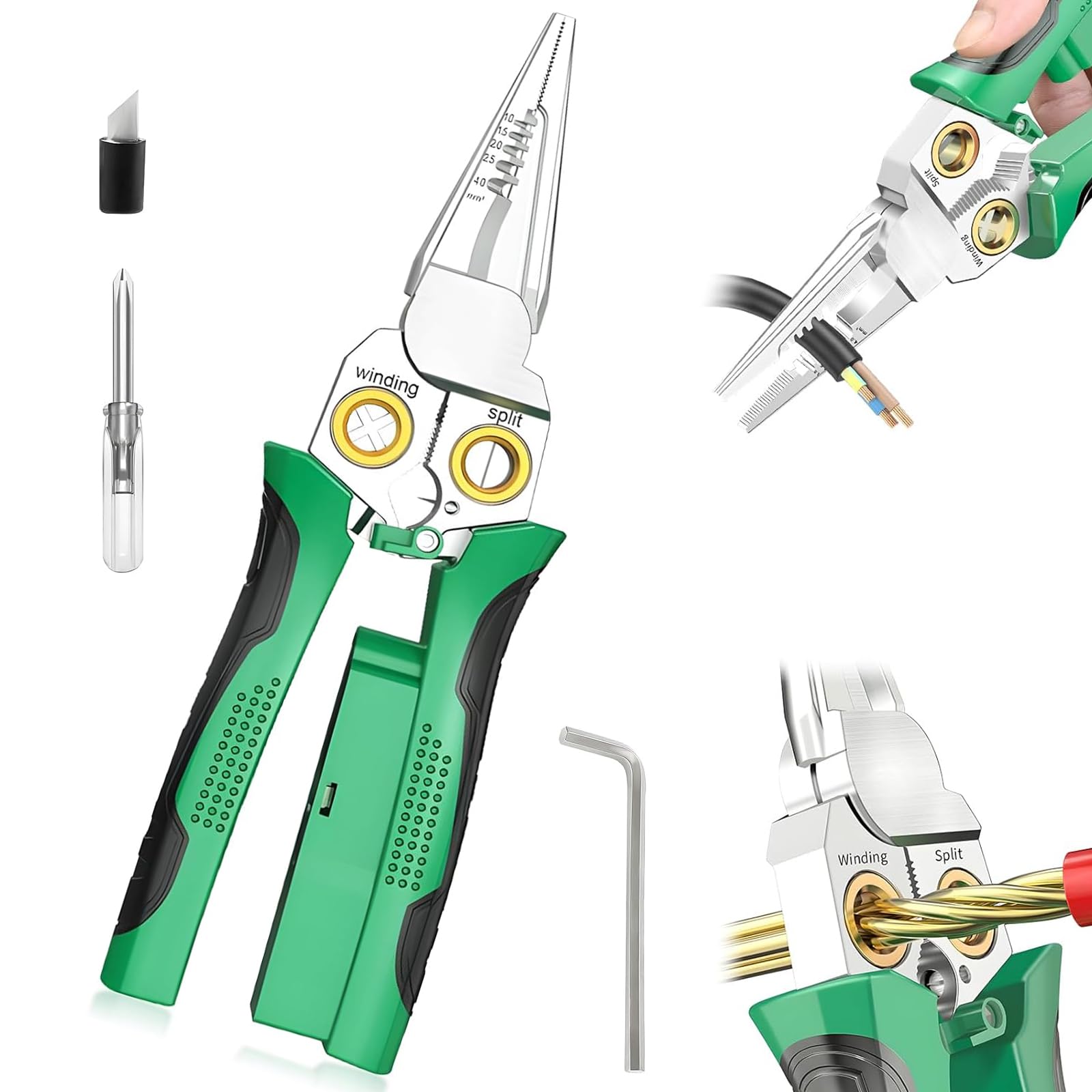 Pinza Spelafili 8 In 1 Con Tester Di Tensione 12-250V AC/DC – Crimpatrice, Tagliafili E Spellacavi AWG 10-24 – Attrezzo Multifunzione Per Elettricisti E Fai Da Te 07828