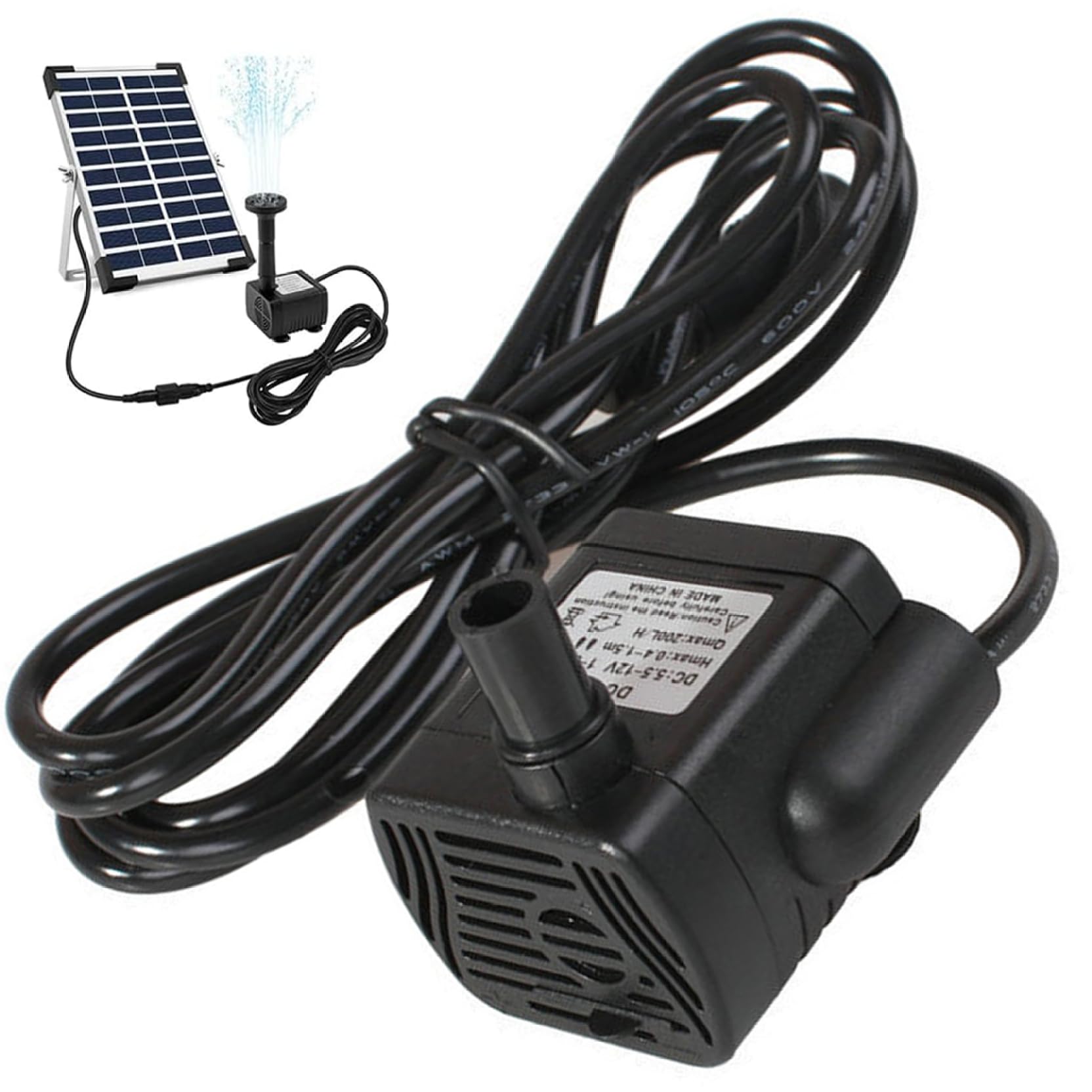 3W Mini Solar Fountain Water Pump DC 22V-24V, 300L/H Quiet Waterproof Submersible Pump for Aquarium, Pond, Bird Bath, 4.9ft Spray Distance (Panel Not Included)
