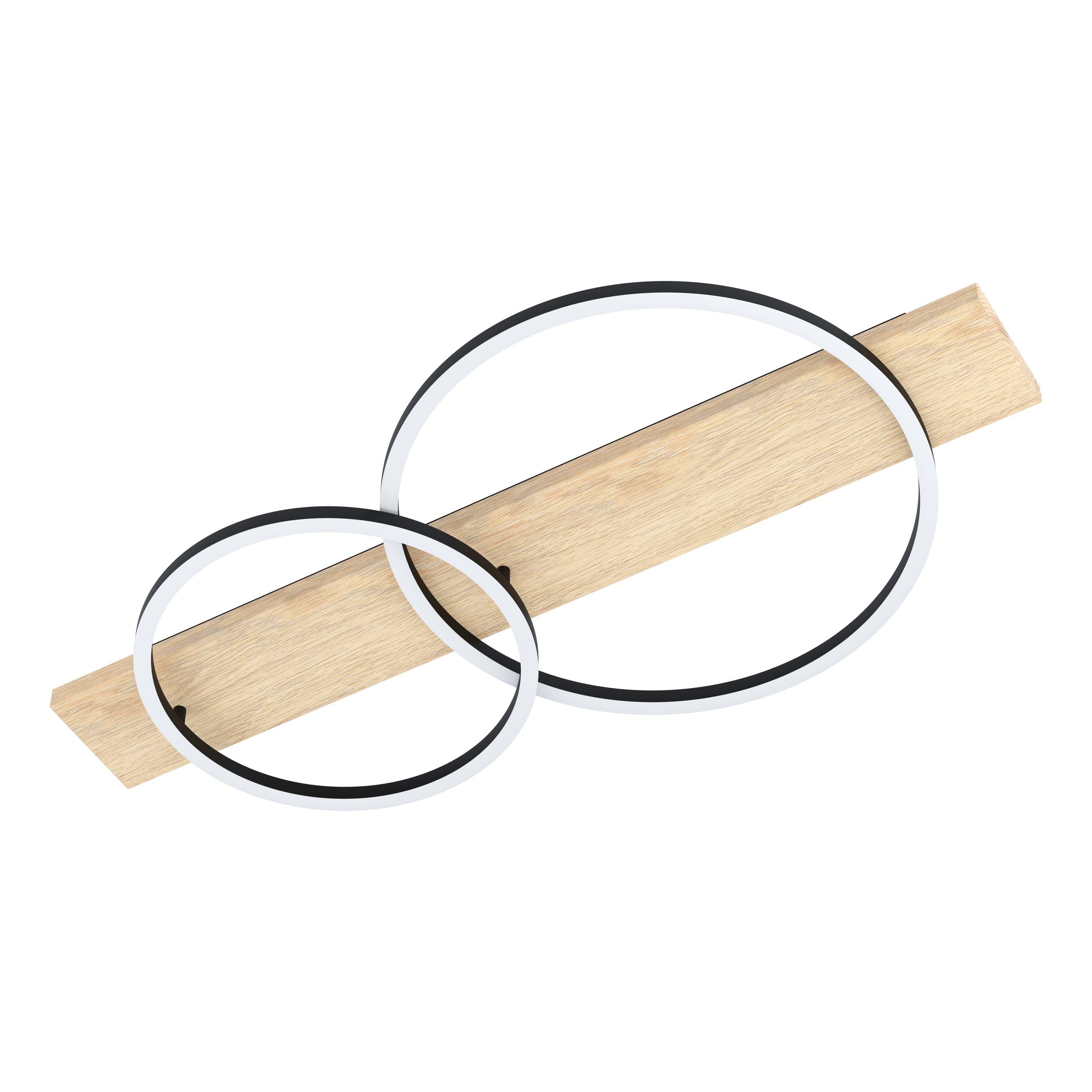 Eglo LED Flush Ceiling Light Boyal, 2 Light Circular Lighting Made of Natural Wood, Black Metal and White Plastic, Warm White Living Room and Hallway lamp, 73.1 inches