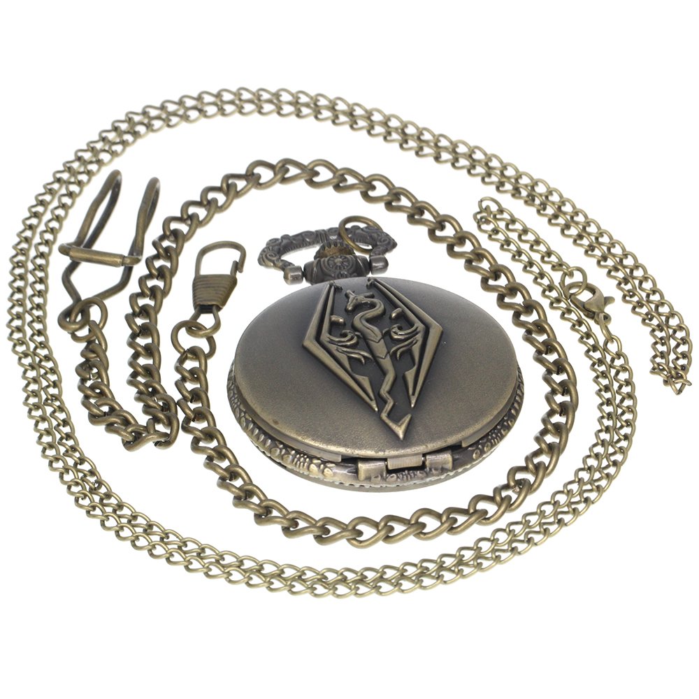 Bronze Vintage Brass Antique Case Pocket Watch Fob Watch for Men Women with 1 PC Necklace Chain 1 PC Clip Key Rib Chain