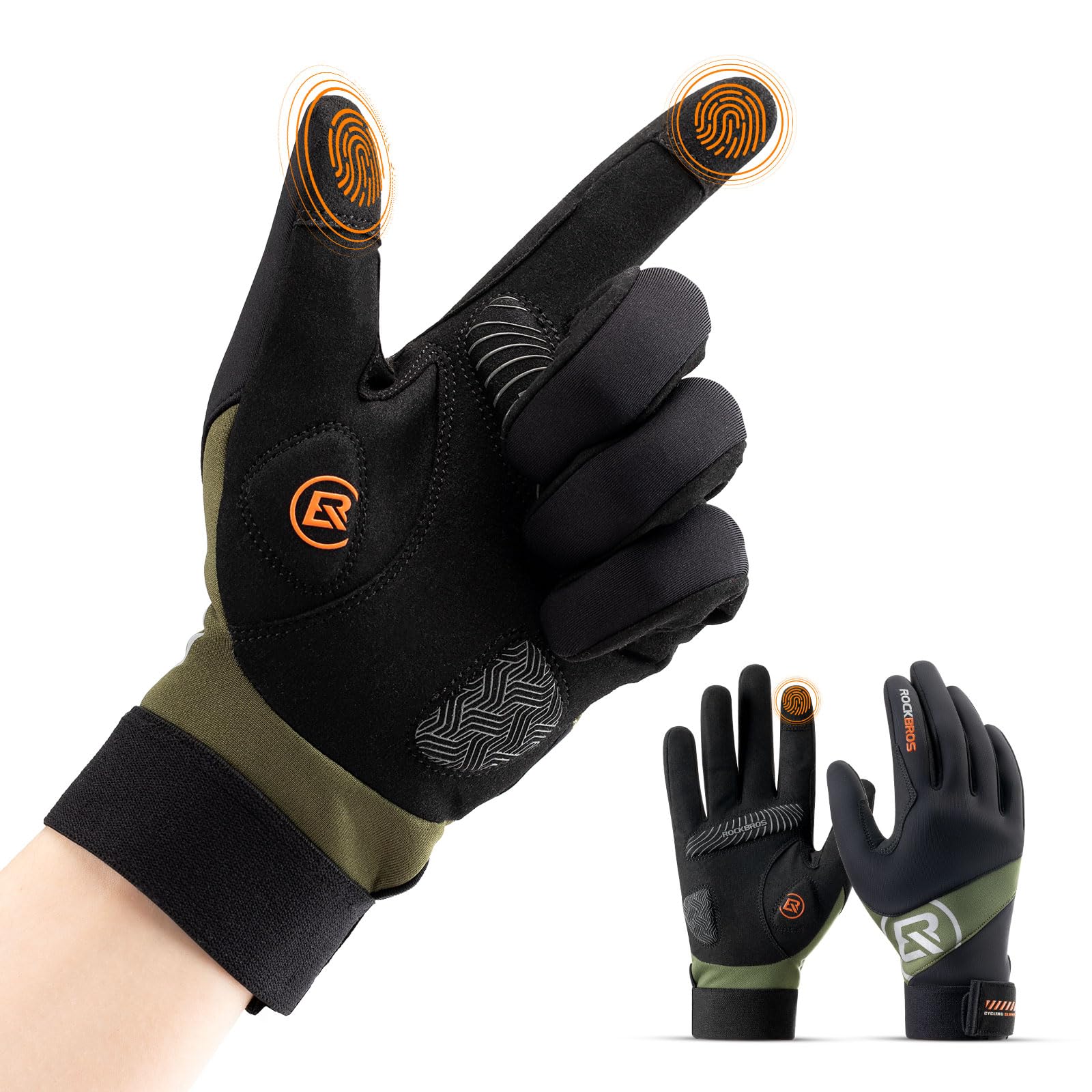 ROCKBROS Fahrradhandschuhe Herren Lang, Touchscreen Warm Skihandschuhe Atmungsaktiv Laufhandschuhe Schneehandschuhe MTB