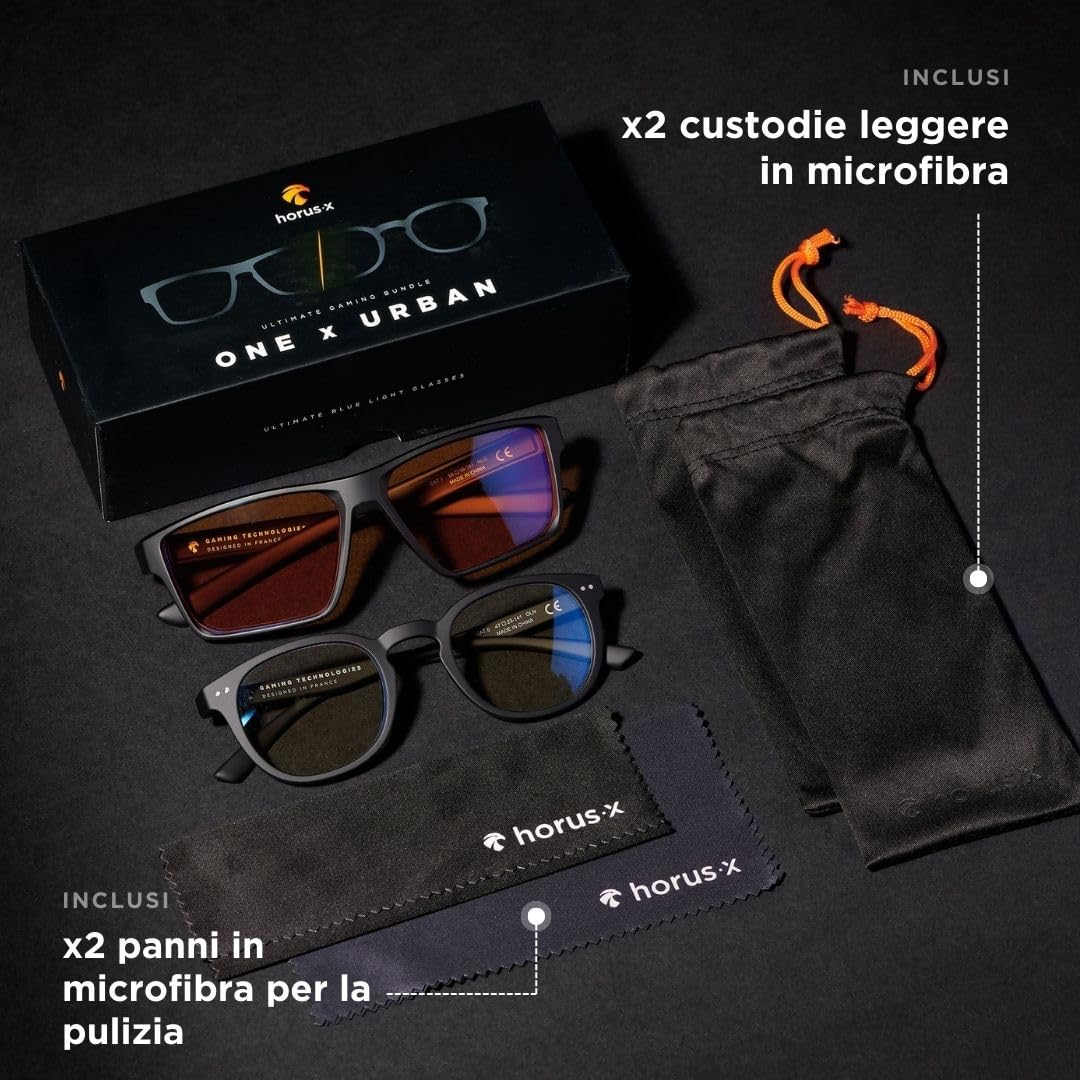 Horus X ® • Occhiali anti-luce blu uomo donna • Occhiali senza correzione | Lunetta Gaming