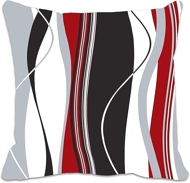 MDEIMAT Wavy Vertical Stripes Red Black Grey And White Cushion Pillow Cover For Living Room Sofa 18x18 inch