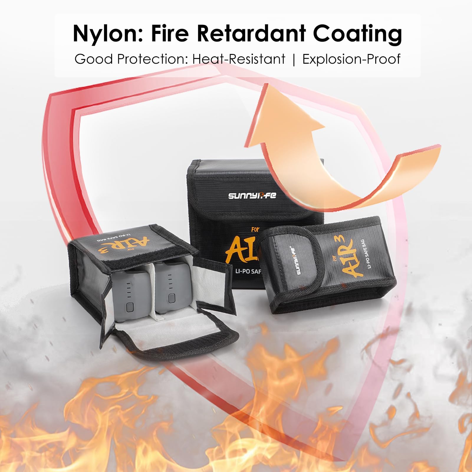 CAPART Battery Safe Bag for DJI Air 3 Drone, Storage Bag Fireproof Safety Charging Bag (Small Size 3pcs)