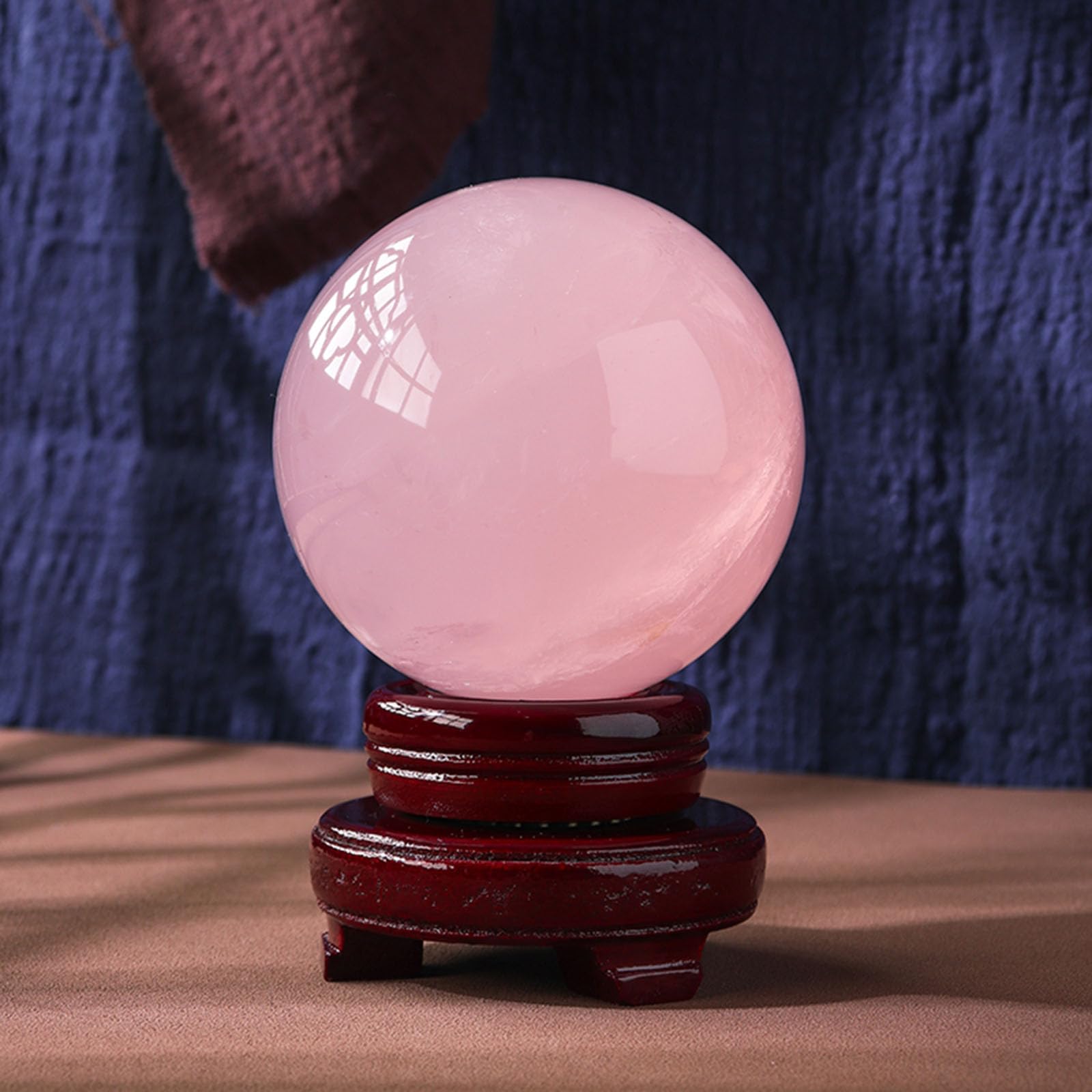Bola de Cristal Natural con Soporte, Bola de adivinación Pulida de Cuarzo Rosa, Figura escultórica, artesanía de Bola de Cristal para decoración Creativa del hogar,10cm