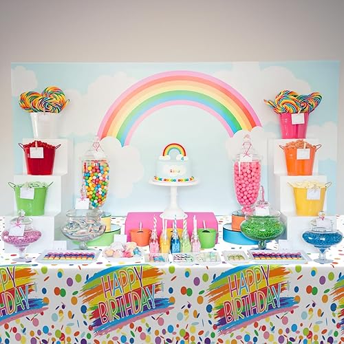Miniatura 6 de Colorido mantel de feliz cumpleaños, mantel de confeti con puntos de chispas de confeti, mantel de plástico desechable para niños y adultos, 54 x