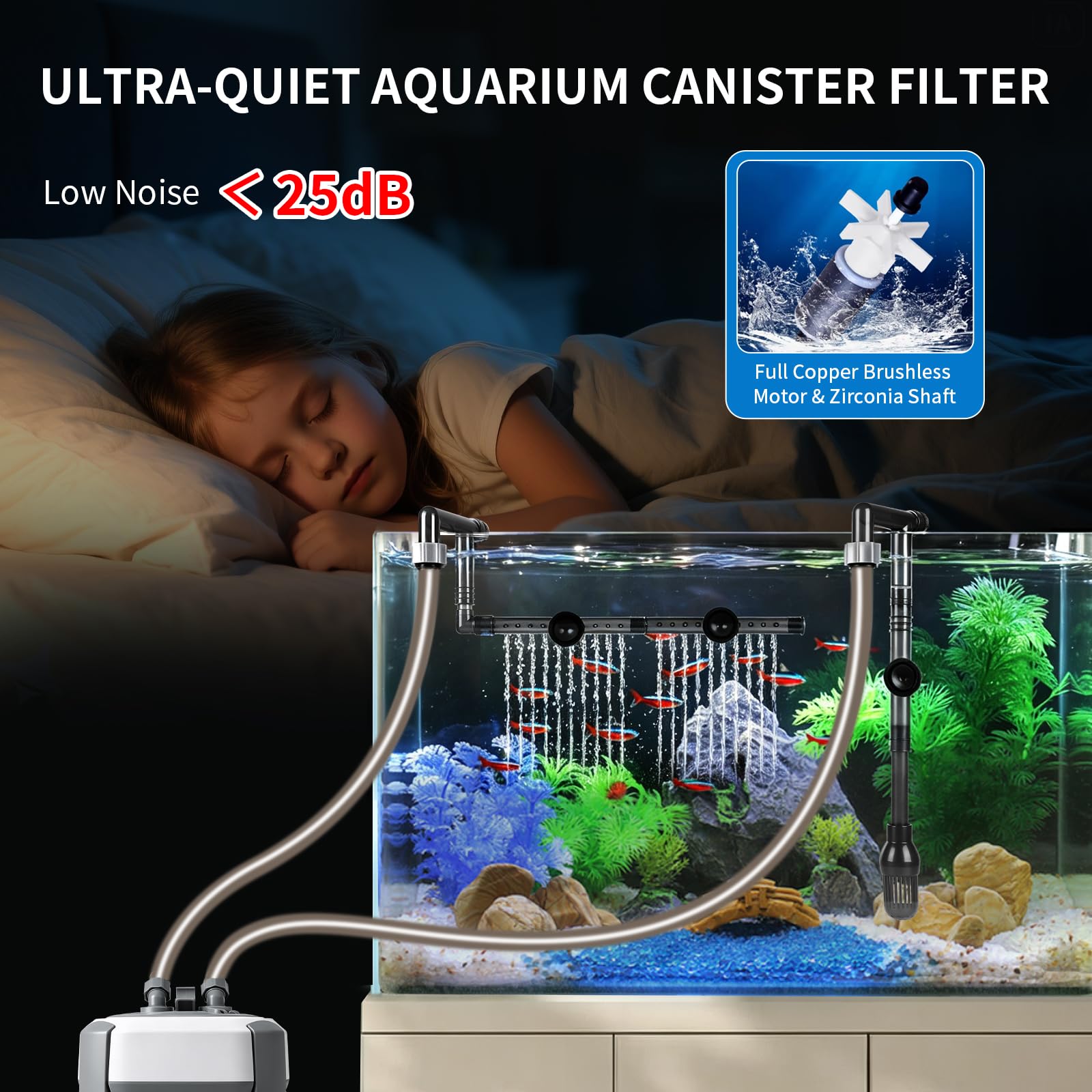 EXLECO Filtro exterior ajustable para acuario, 1000 l/h, 12 W, para