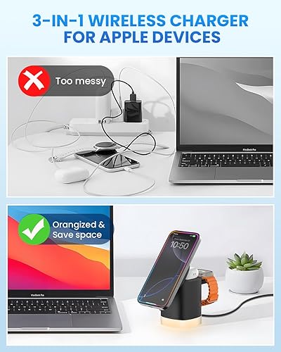 Miniatura 4 de JoyGeek Soporte de cargador 3 en 1 para Magsafe estación de carga inalámbrica plegable con luces nocturnas - Base de carga magnética para iPhone