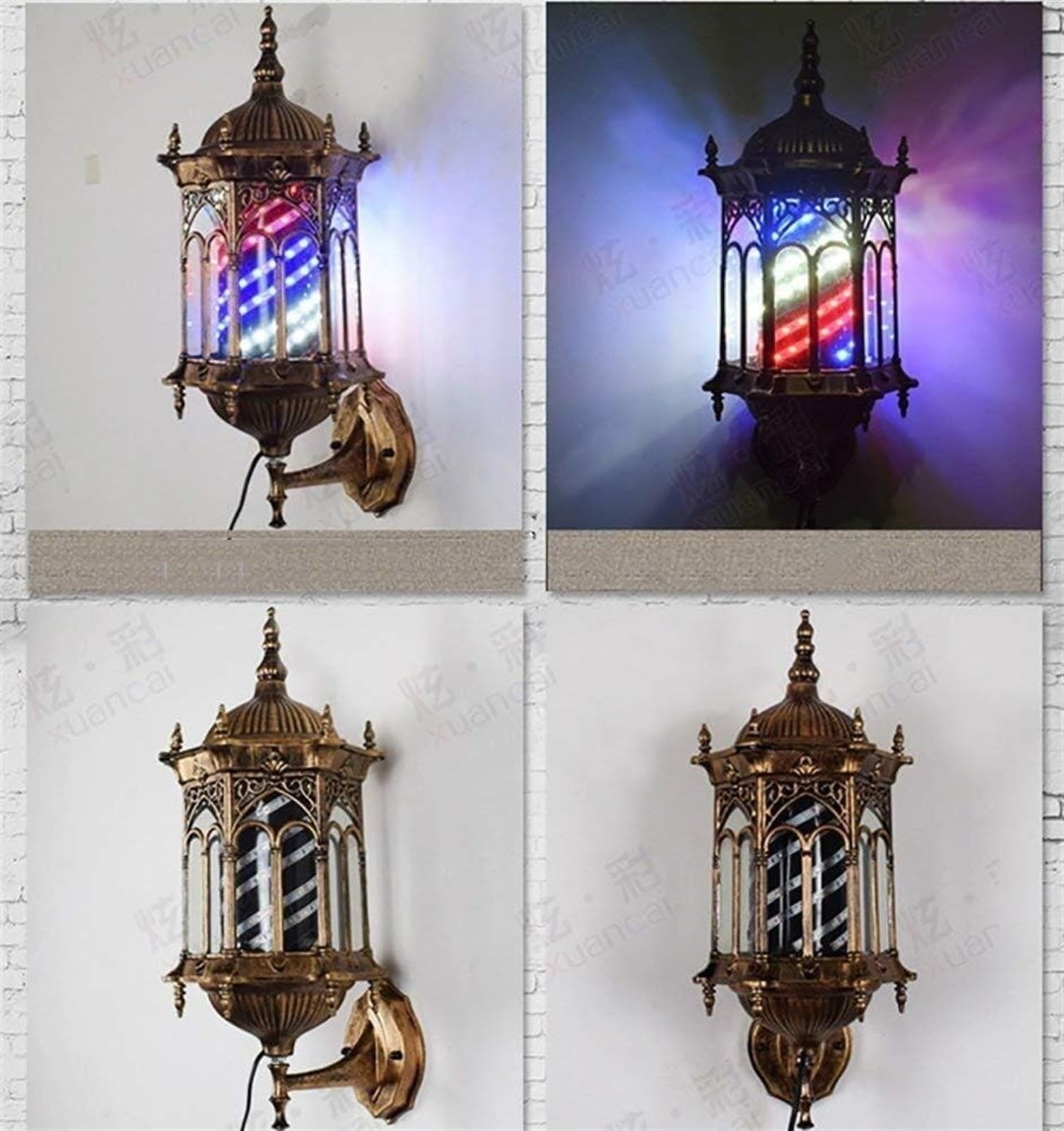 Salón Giratorio, barbería, Cartel Abierto, Poste, Tiras Rojas, Blancas y Azules con luz de Globo Brillante, lámpara montable en Pared