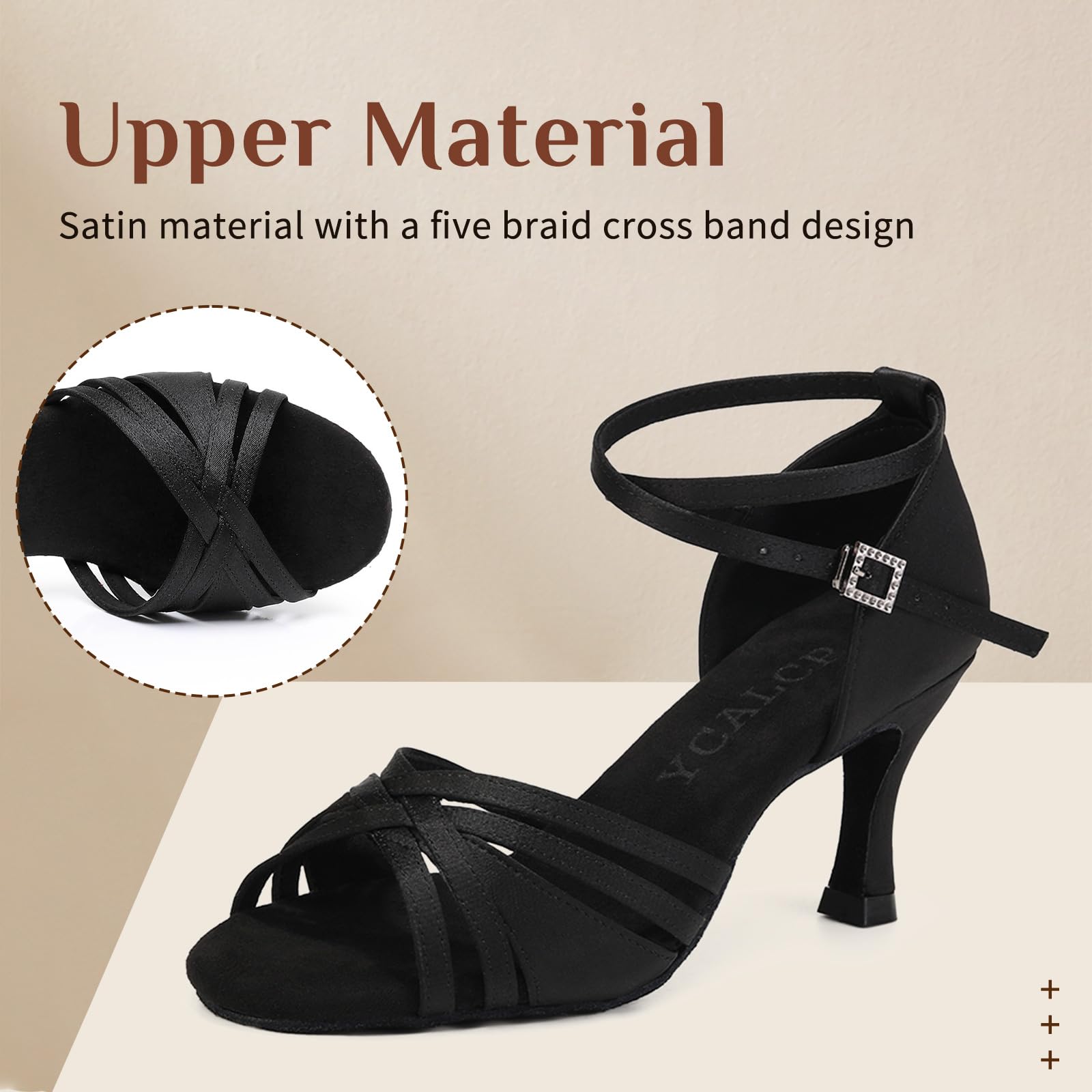 Zapatos de Baile Latino Mujer Satin Profesional Salsa Bachata Tango Práctica Zapatos de Baile de Salon,7.5cm Tacón,Modelo-L3049