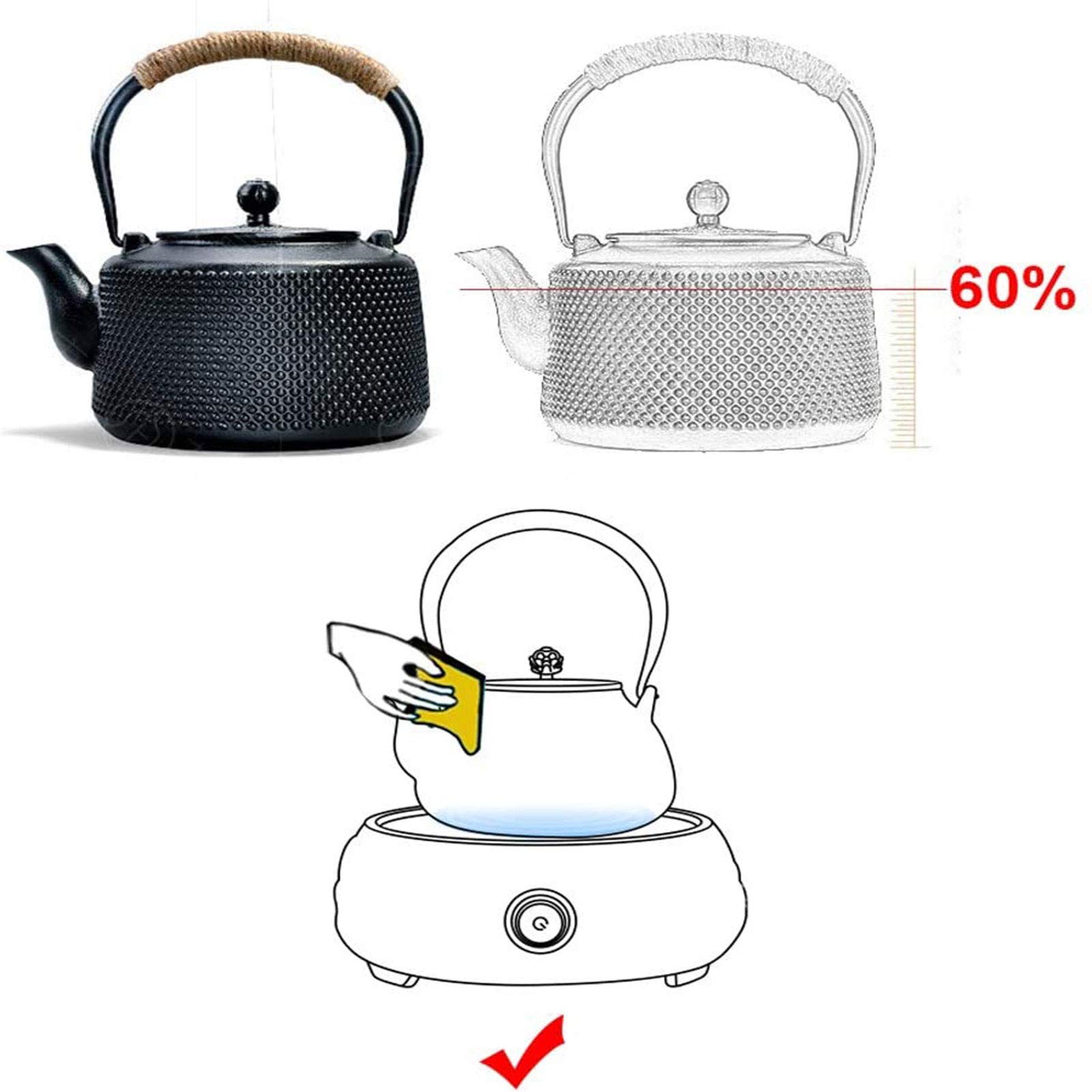 Tetera 1600ml Tetera De Hierro Fundido Japonés Grande con Infusor/Filtro De Acero Inoxidable, Antiguo Punto Pequeño Tetal Tetal Tetal como Regalo Negro