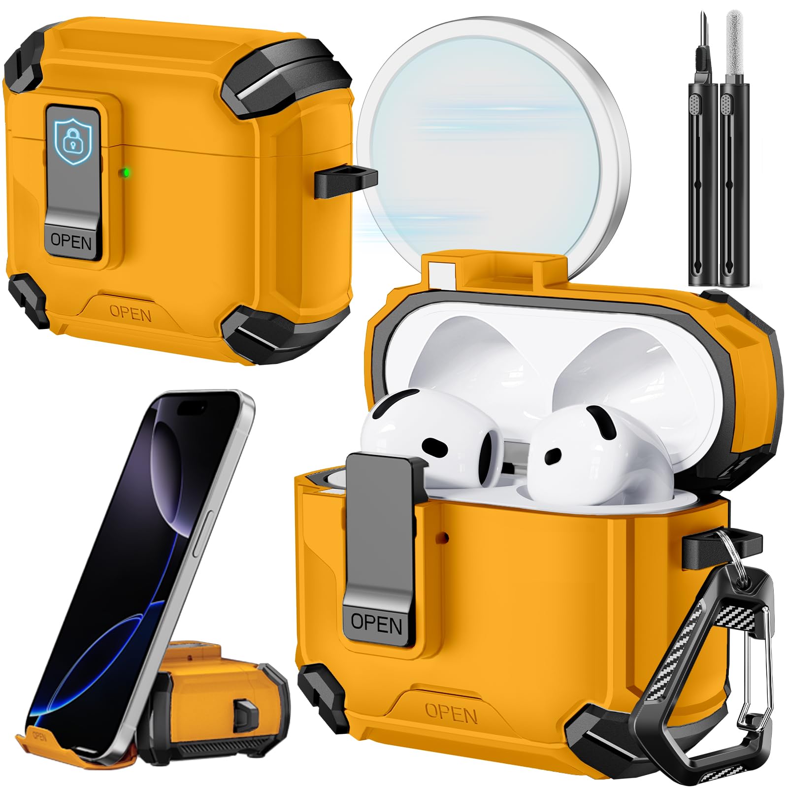 Inesore Compatible with AirPods 4th Case with Phone Stand & Cleaning Kit,Compatible with Magsafe,Magnetic Automatic Lock for Airpods 4 with Active Noise Cancellation Charging Cover (2024)