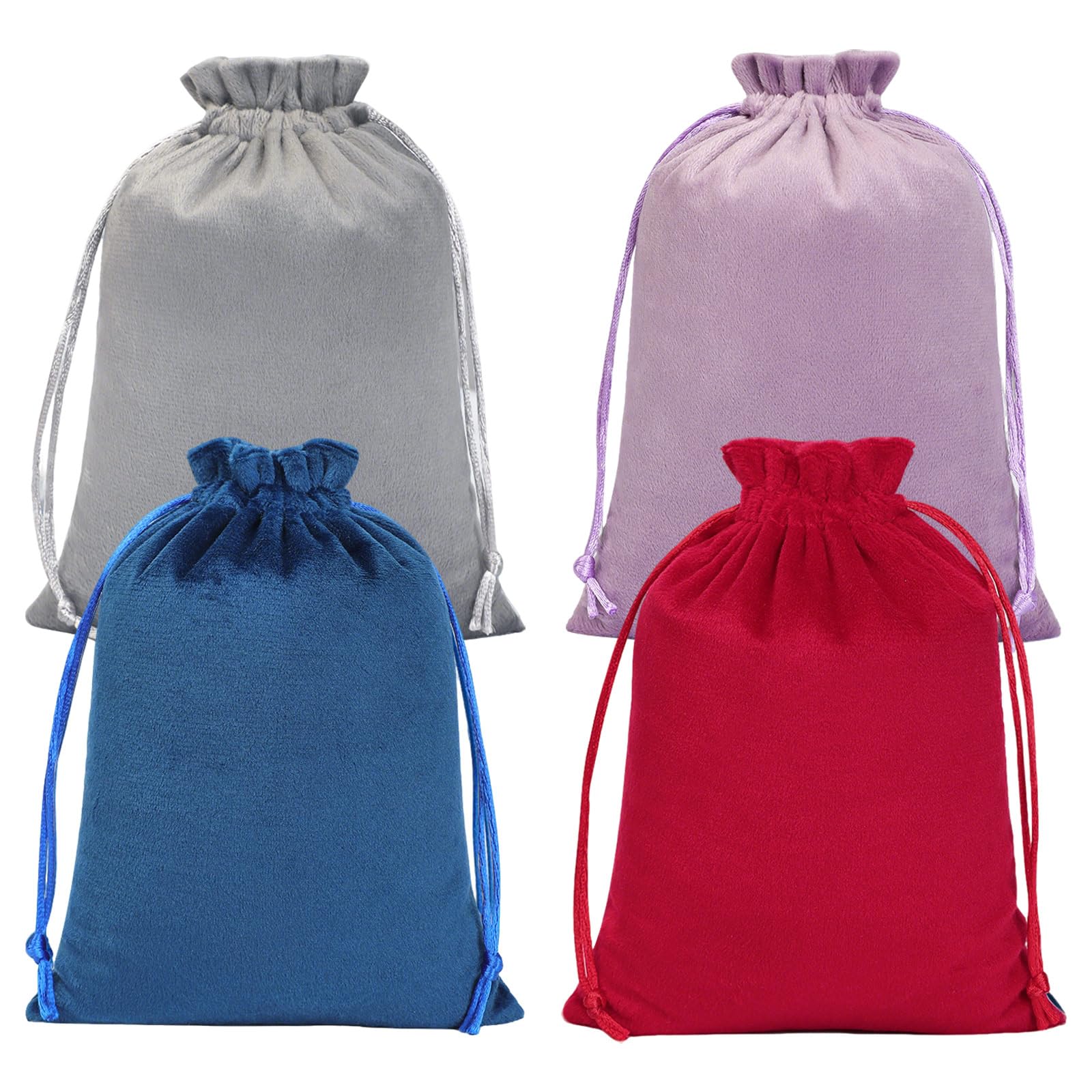 4-Pack Velvet Drawstring Bags 18×13cm, Soft Multi-Coloured Dice Bag for Tarot Cards Crystals Jewellery Runes, Reusable Small Pouch for Storage Gift Wrapping Party Favours