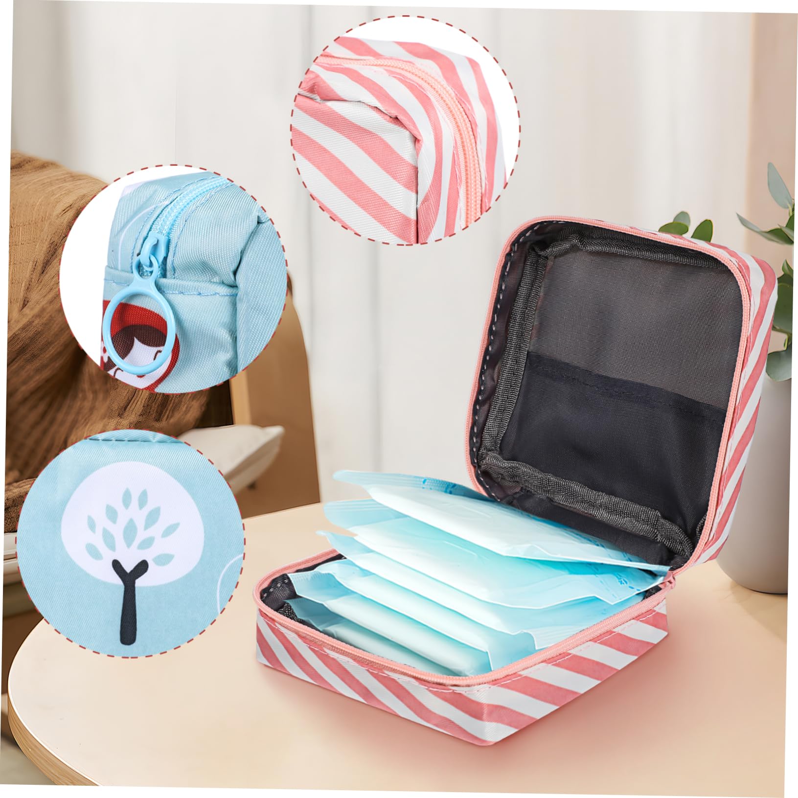 FOMIYES 3 Pack Sanitary Pad Bag for Period Essentials Pouch Interlayer for Travel Gym Pink Stripes Leaf c