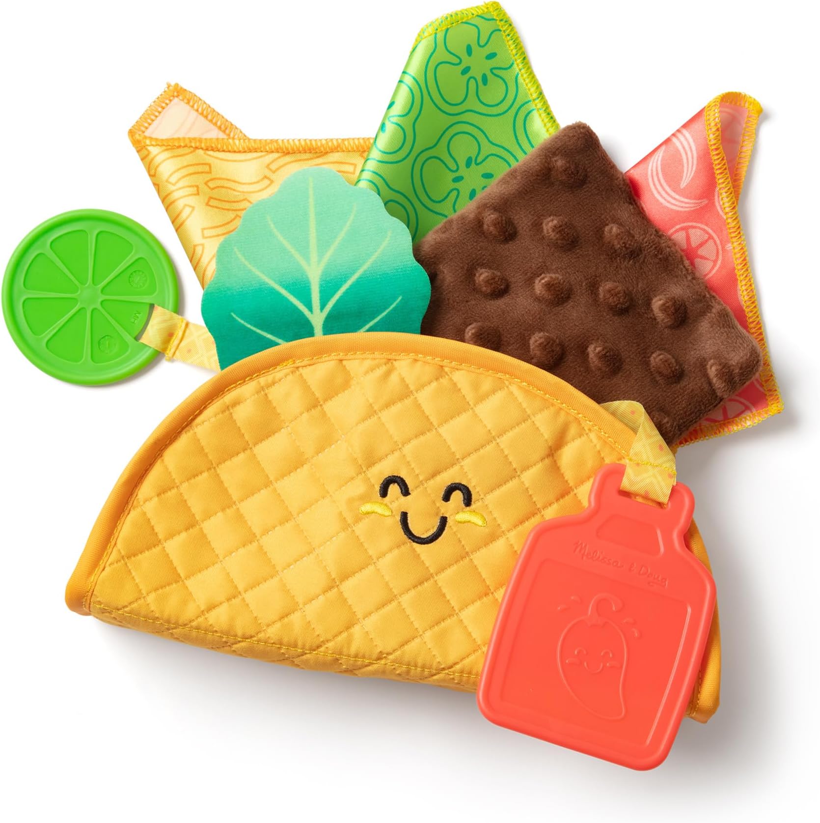 Soft Taco Fill & Spill – Plush Pretend Play Food Set with Soft Taco Shell, Felt Fillings & Crinkle Ingredients – Sensory & Imaginative Play for Infants & Toddlers – Ages 6M+ | MD30745