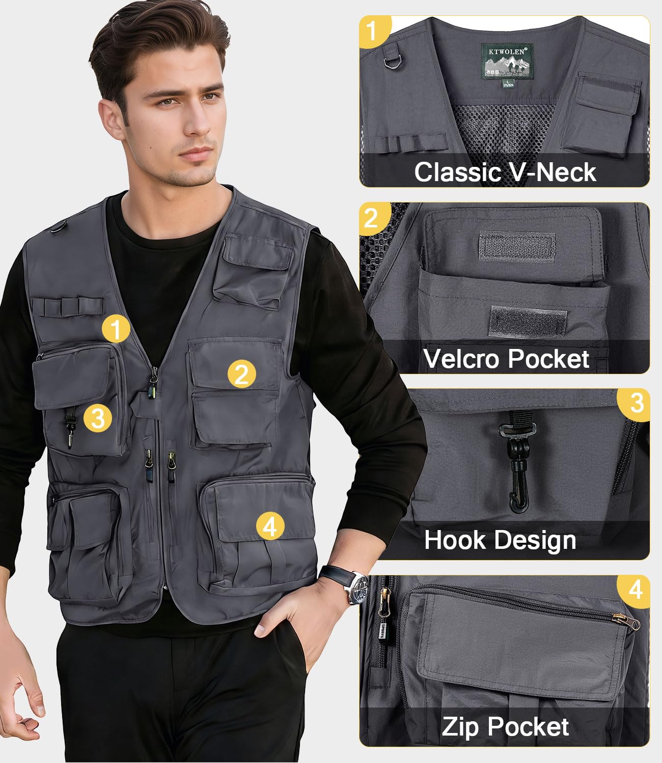 Herren Anglerweste Sommer Leicht Schnelltrockenweste Funktionsweste Outdoor Fotografie Hundesport Weste Ärmellos Safari Weste mit Viele Taschen