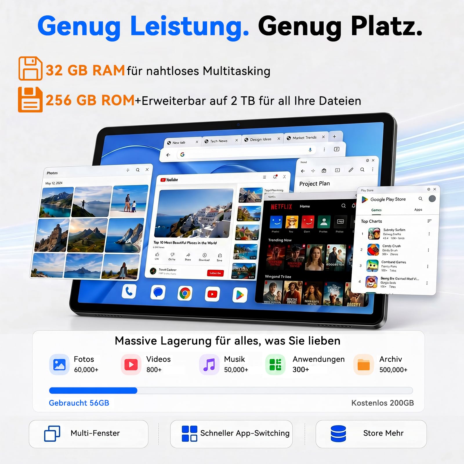Tablet 11 Zoll Android 16 mit Tastatur, 32GB+256GB, 2TB, 90Hz, 8000mAh | Tablet mit Tastatur und Stift | 90Hz Augenschutz | Gemini AI | 12+ Std. Akku | 4 Jahre Garantie