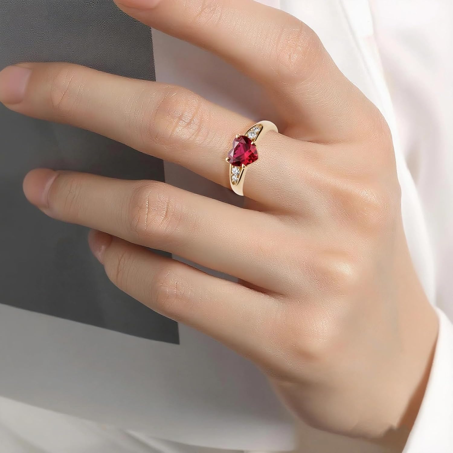 2 ct Heart-Cut Ruby Engagement Ring Ruby Red Ring Solid 10k 14k 18k Gold Wedding Band Engraved Promise Birthday for Women Men Wife