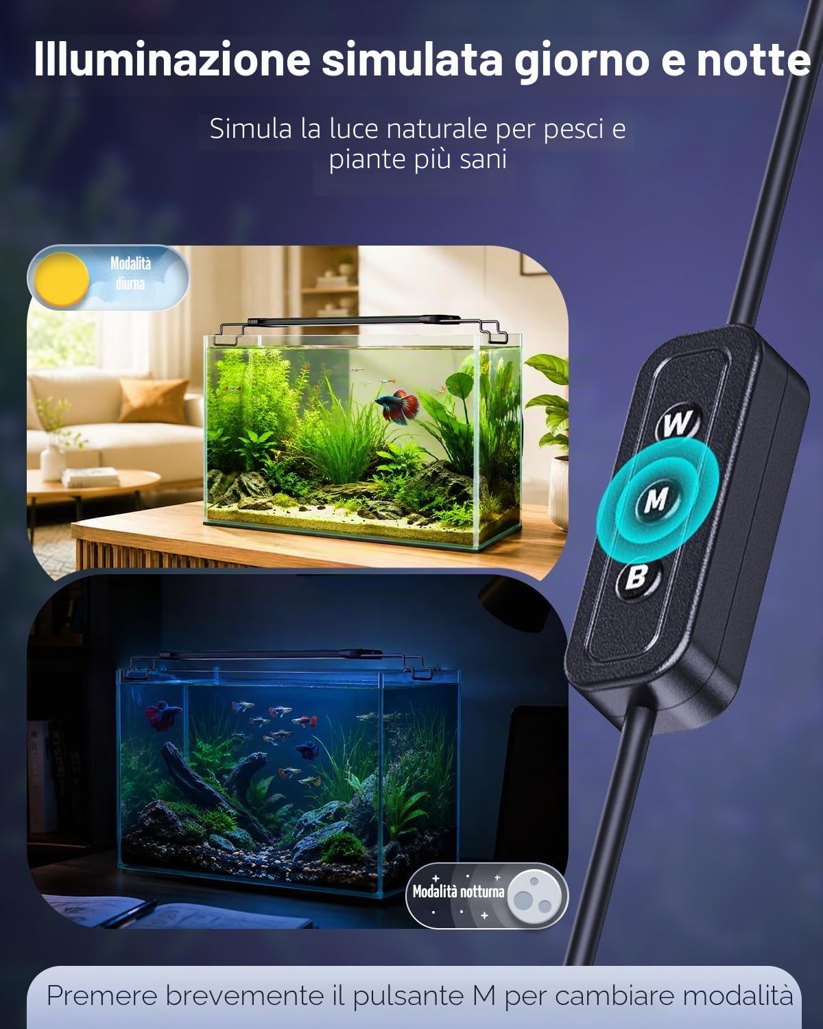 Pawfly Luce da acquario per vasche da 30 a 45 cm, 11 W lampada per acquario, spettro completo, lampada LED estensibile con timer, modalità giorno/notte e luminosità regolabile per acqua dolce