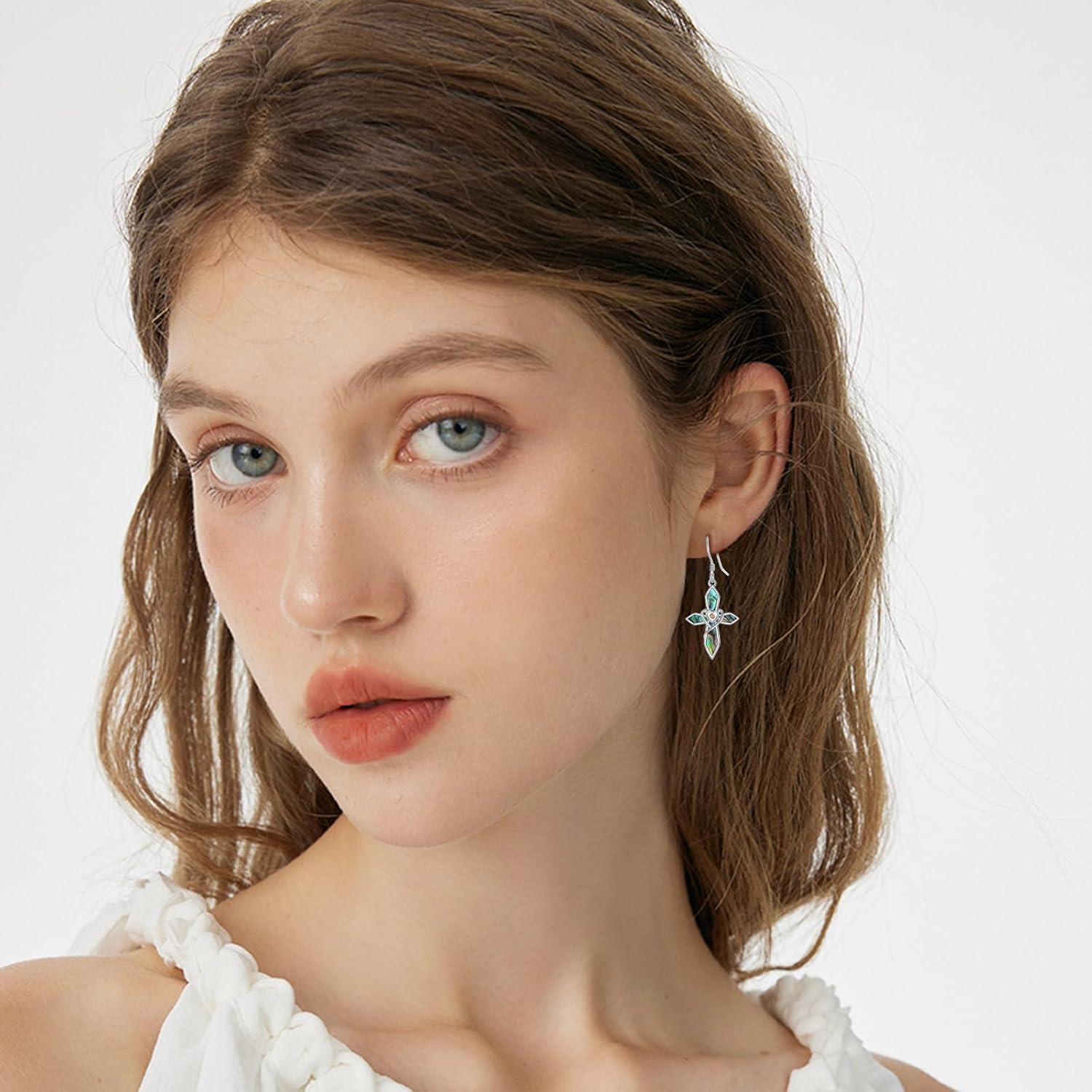 Mountain Mustard Seed Earrings for Women 925 Sterling Silver Abalone Shell Cross Dangle Drop Earring Christian Jewelry Outdoor Birthday Gifts - Image 5