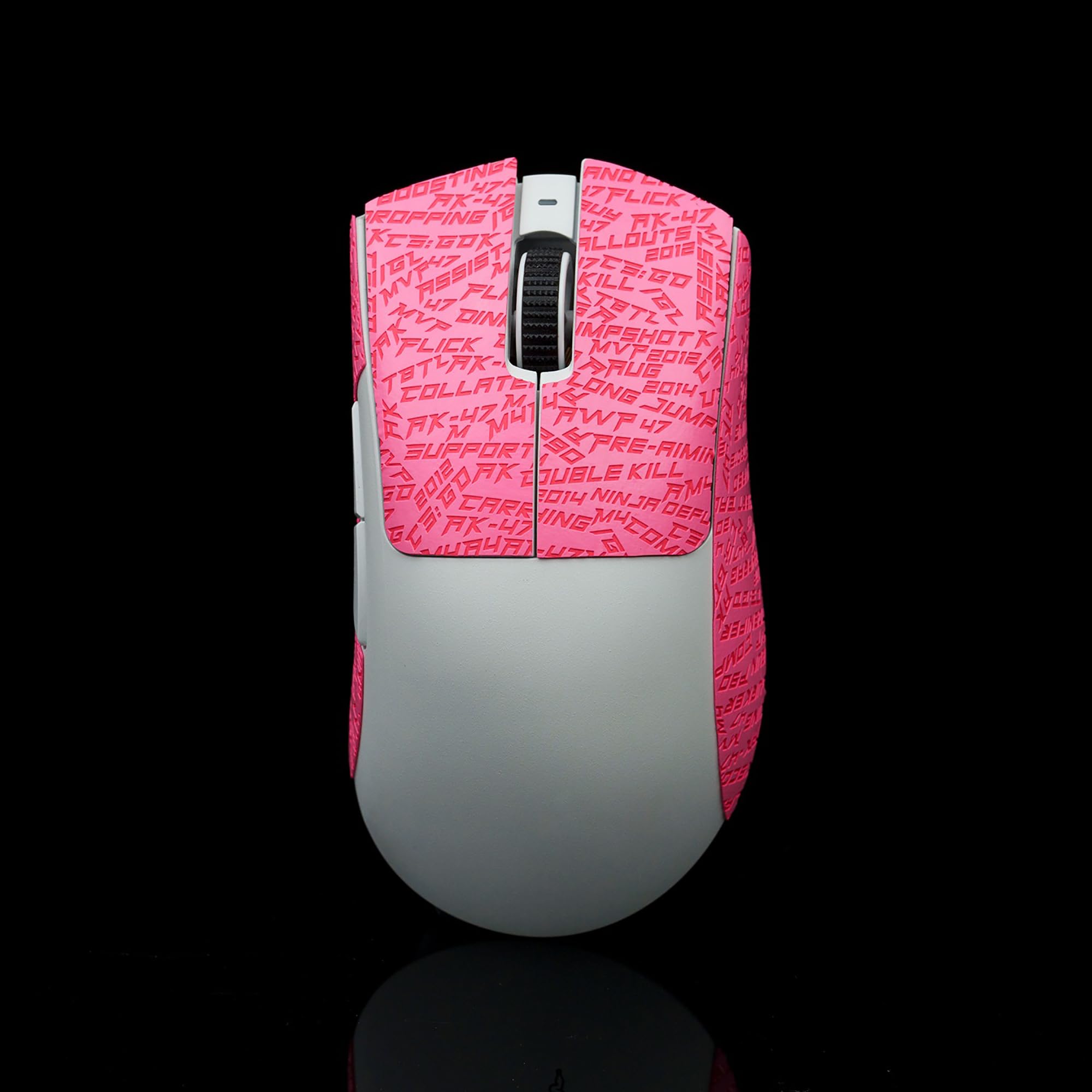 Hokeyio Grip Tape for Razer Deathadder V3 Pro - Anti-Slip,Enhanced Control, Suck Sweat,Soft Leather,Improves FPS Gaming Grip [Pre-Cut] CS Letter Pink