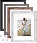 XUANLUO Picture Frames-4 Set 8x10 Picture Frame,Distressed Farmhouse Wood Pattern Photo frame,Display 5x7 with Mat or 8x10 Without Mat,Wall and Desktop Display Ideal for Home Decor,Multicolour