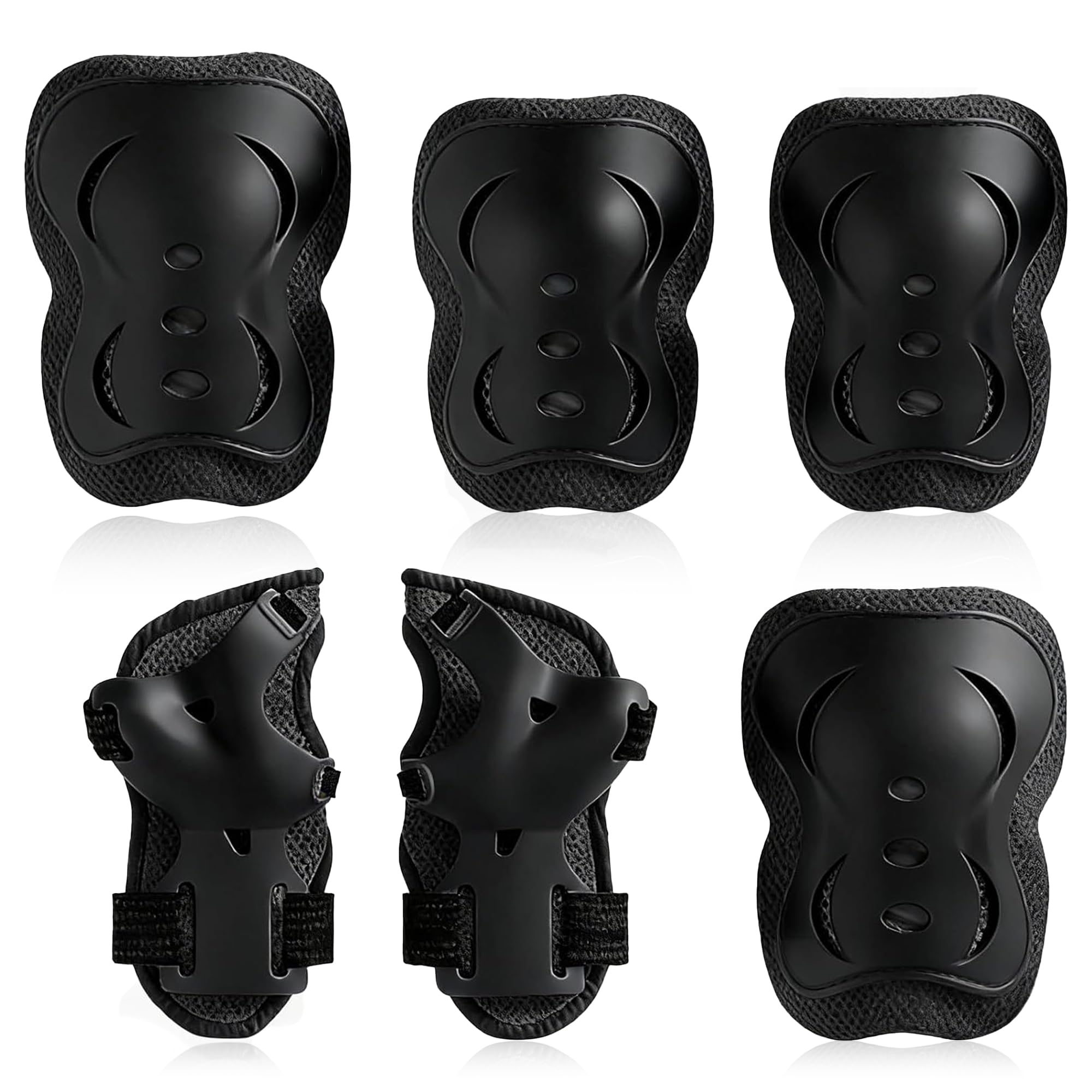 6Pcs Kids Protective Gear, Adjustable Knee Elbow Wrist Pads Set(Black)