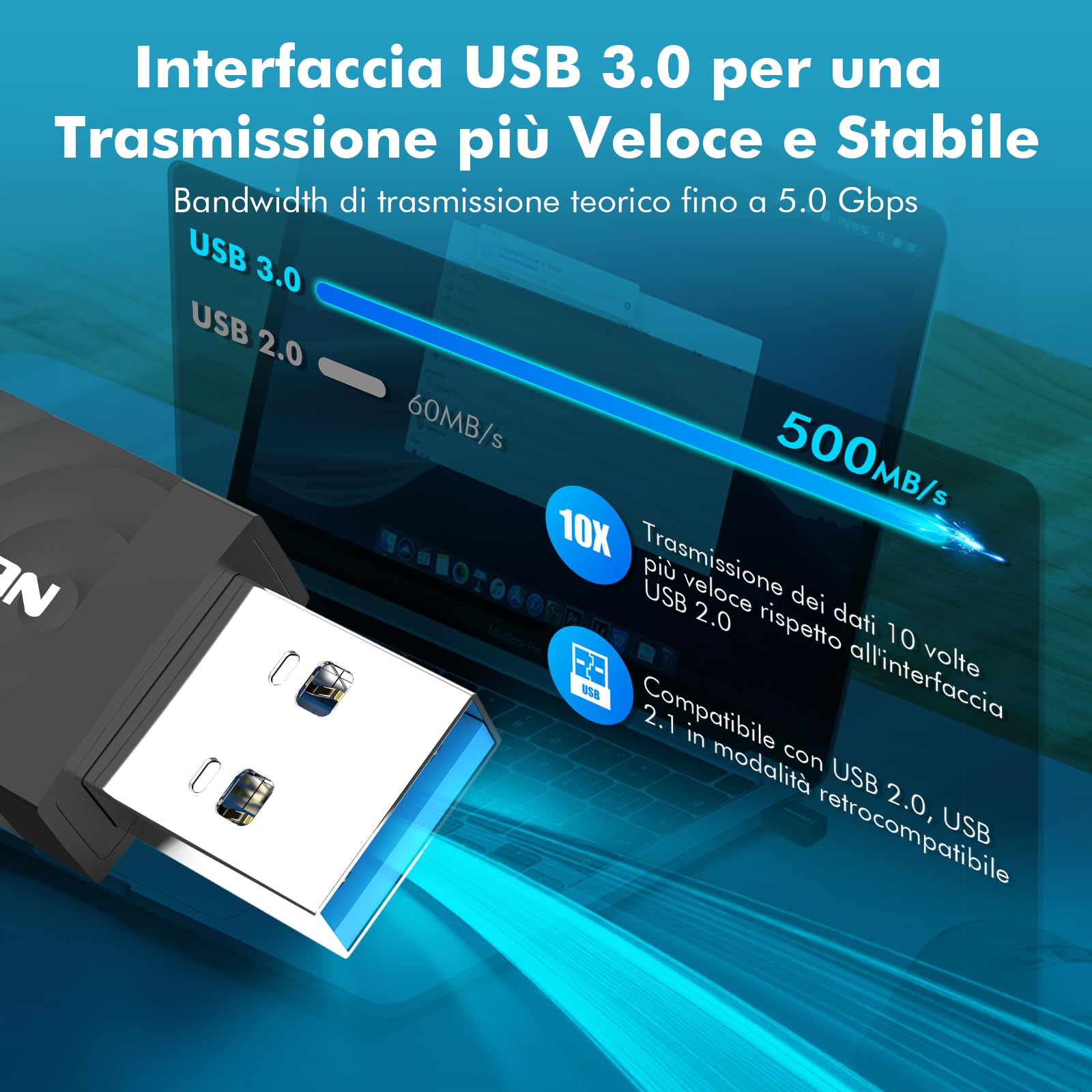 NEWFAST 1300Mbps WiFi USB per PC, Chiavetta WiFi Dual Band 2.4GHz/5GHz AC1300 Adattatore WiFi USB per PC/Desktop/Laptop, Compatibile con Windows 11/10/8.1/8/7/XP und Mac OS 10.11-10.15 (NF-U323V1)