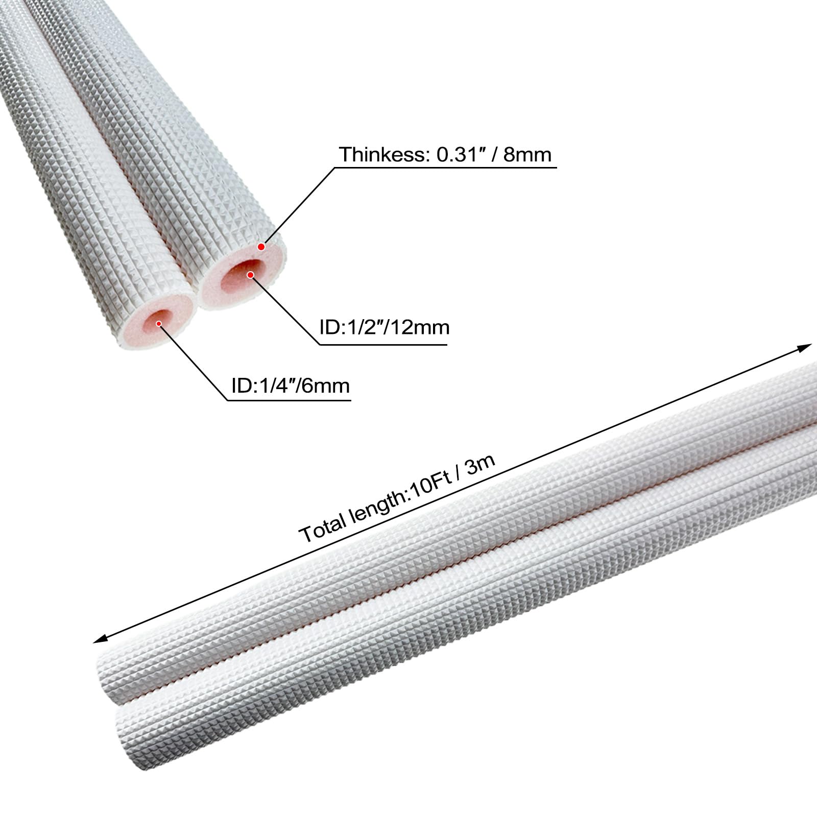 Collettore condensa per tubi in rame, tubo isolante in schiuma, adatto per tubi in rame con diametro esterno da 1/4", 1/2", 3 m, bianco, 1,5 p