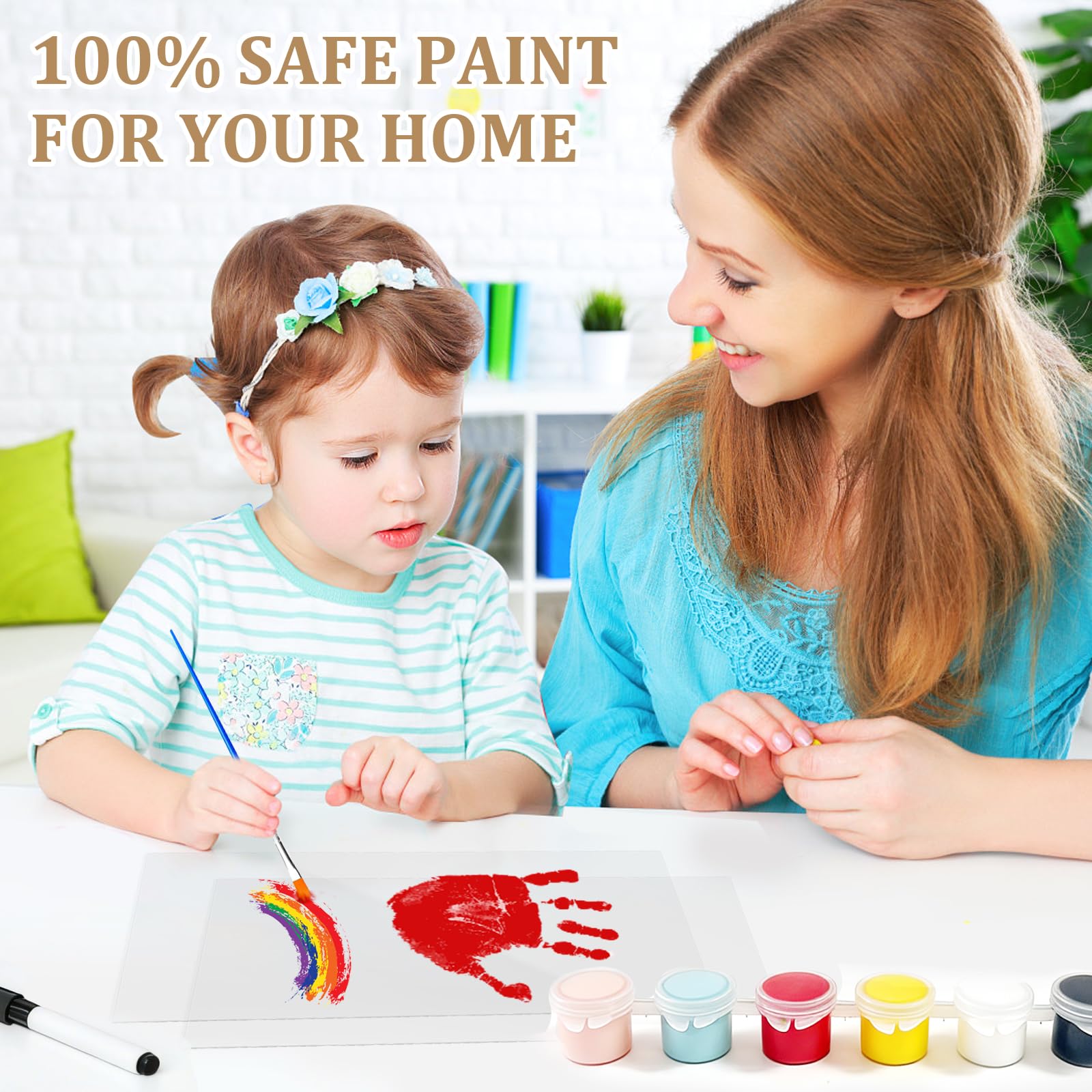 Kit Impronta Mano Famiglia con Lucietta LED, Spazio per 4 Persone, Kit Impronta Mano e Piede Bebè, Impronta Neonato, Cornice in Legno da Creare per Regalo